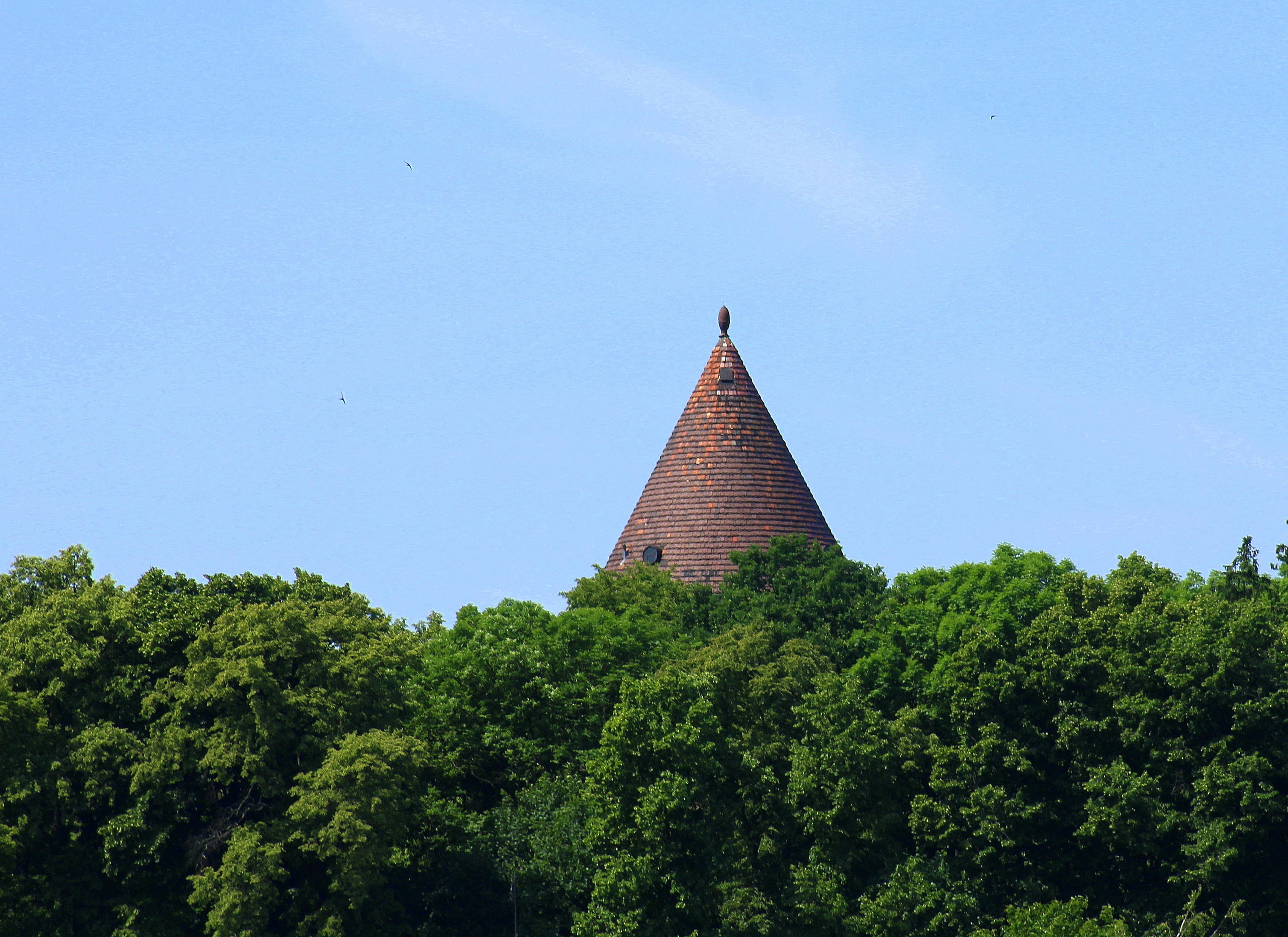 tower, view, cone, architecture, building, landscape, nature