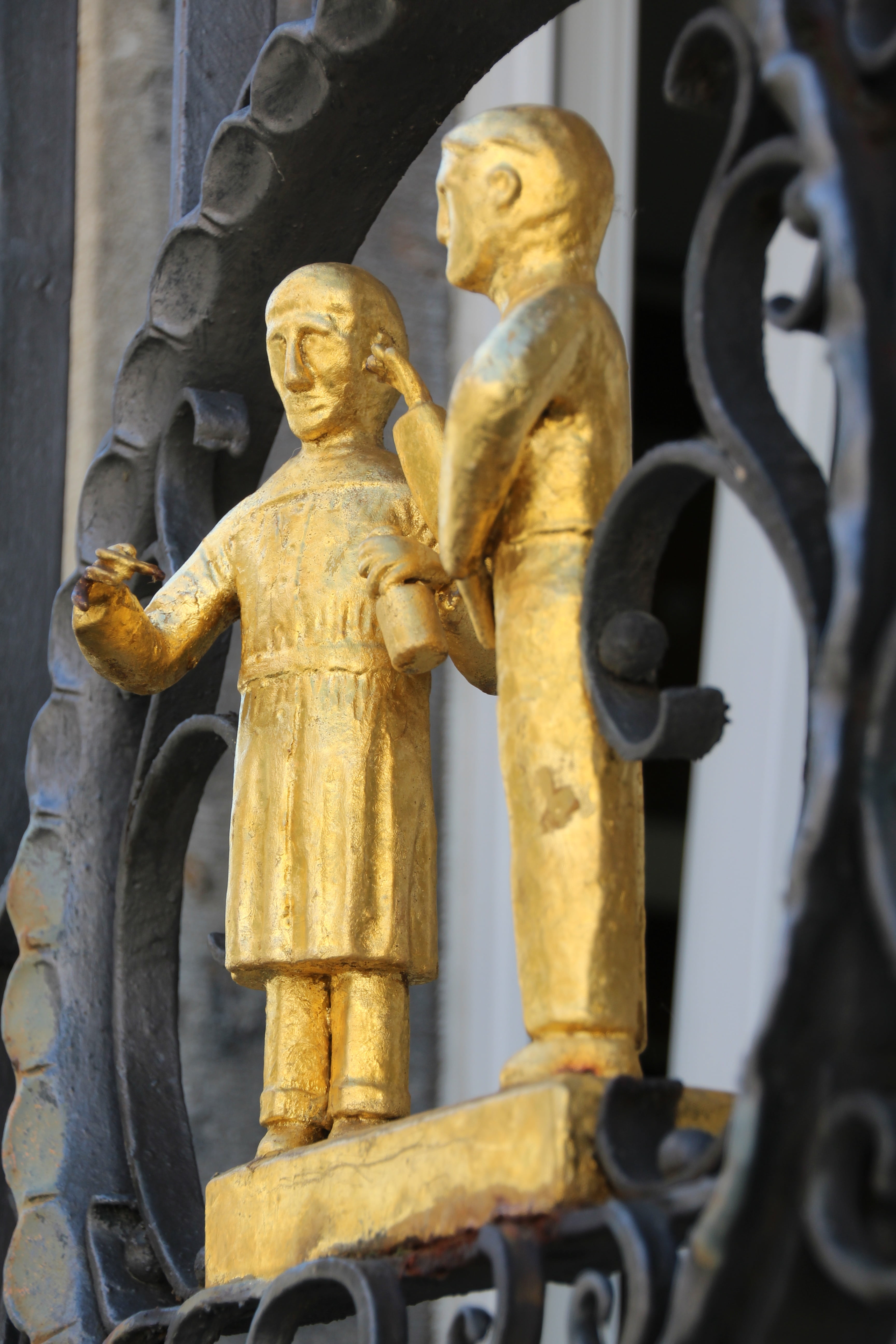 gold figures, pharmacist, sculpture, human representation, statue