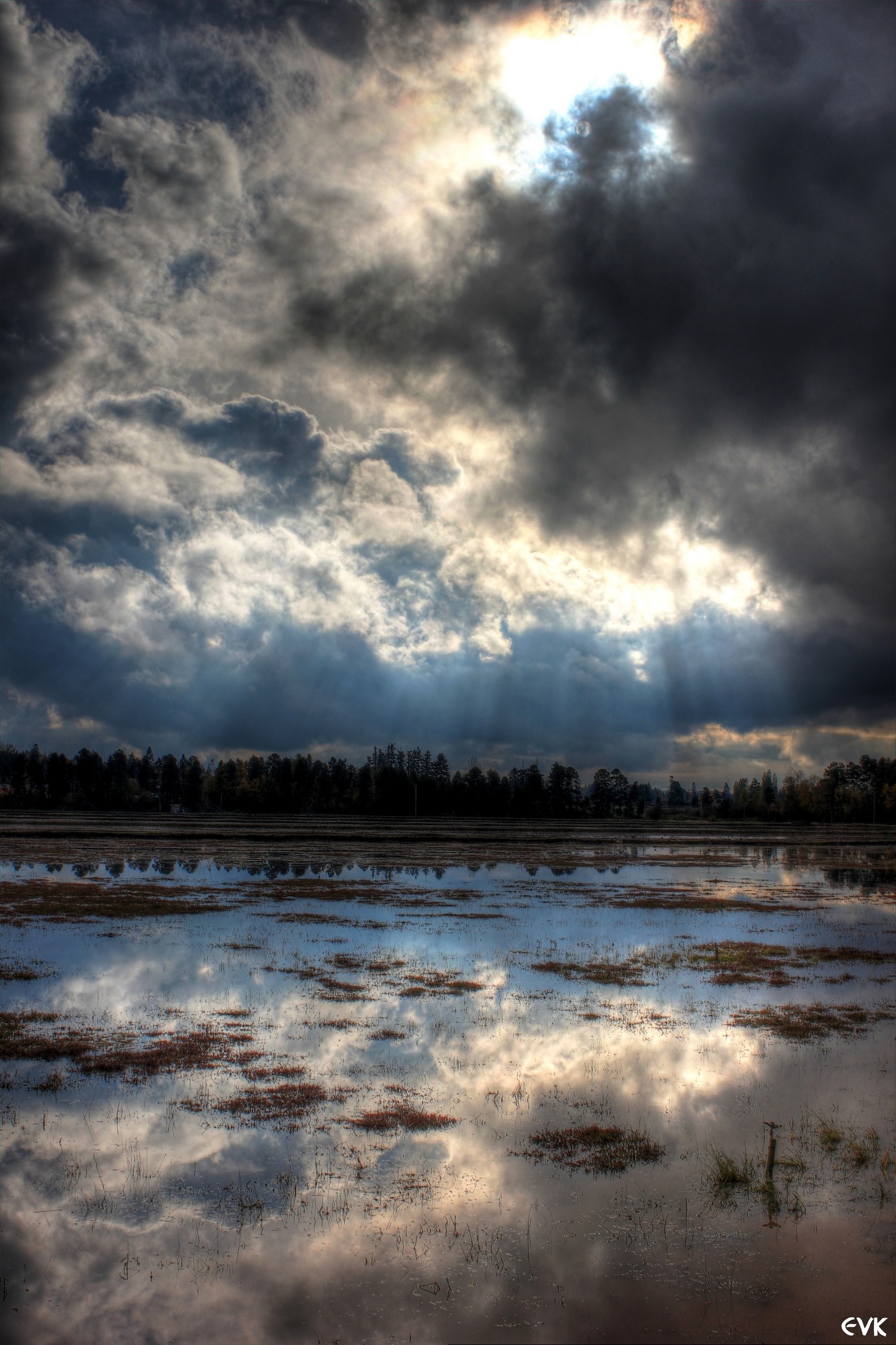fields, sky, reflections, clouds, outdoors, scenic, tranquil