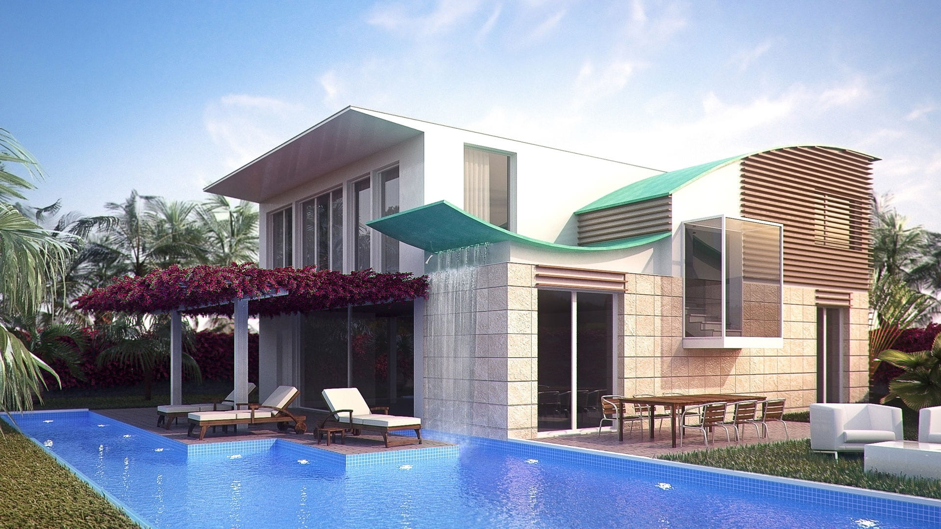 photography of white concrete house, architecture, drawing, crown render