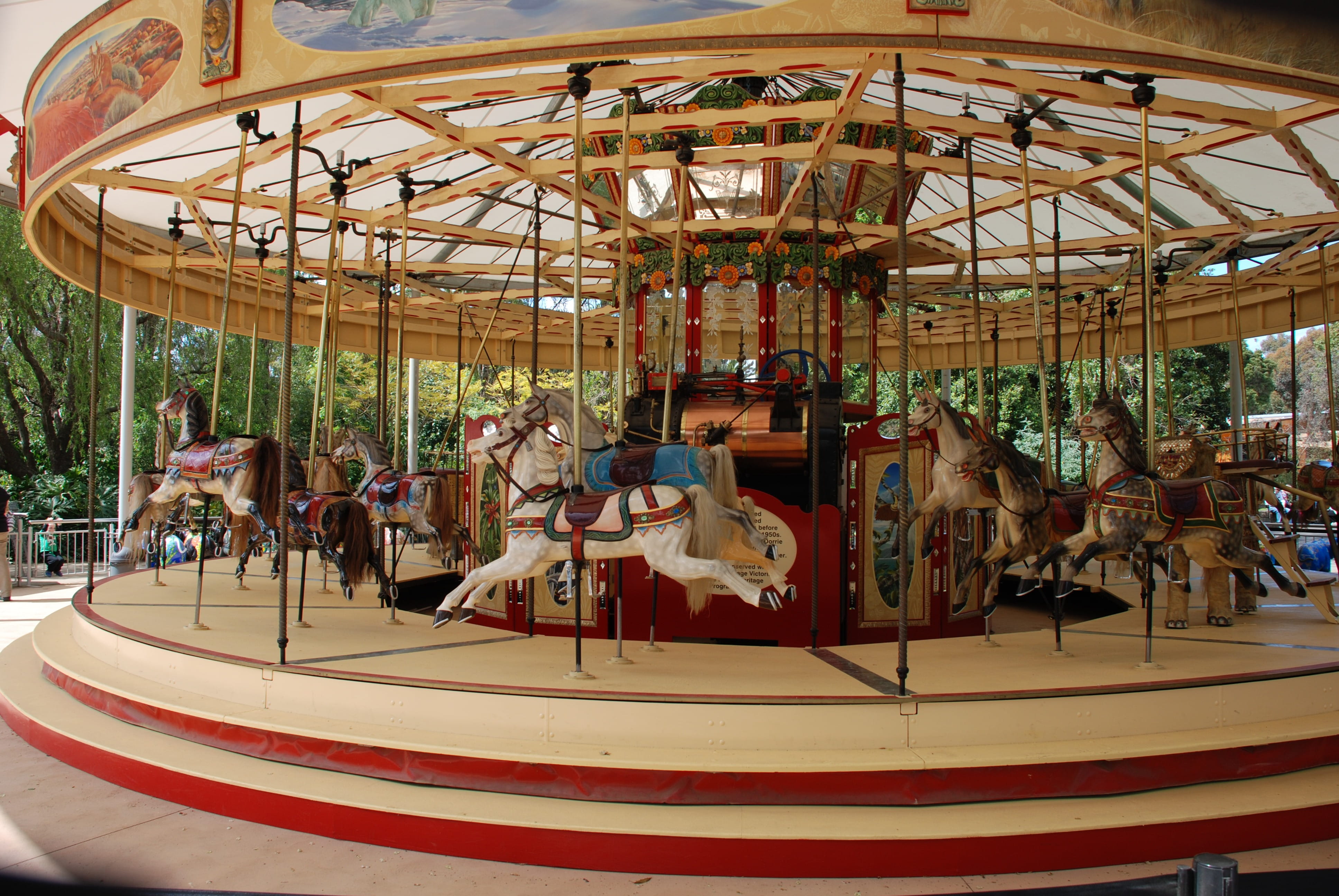 beige and red horse carousel, Merry-Go-Round, Ride, Fun, amusement