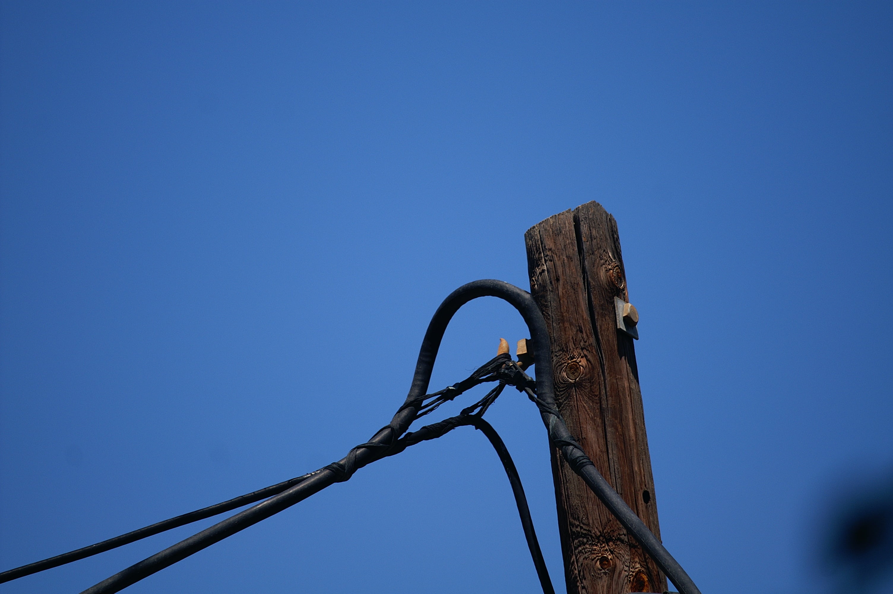 cables, column, brown, blue, heaven, wires, noose, sky, clear sky