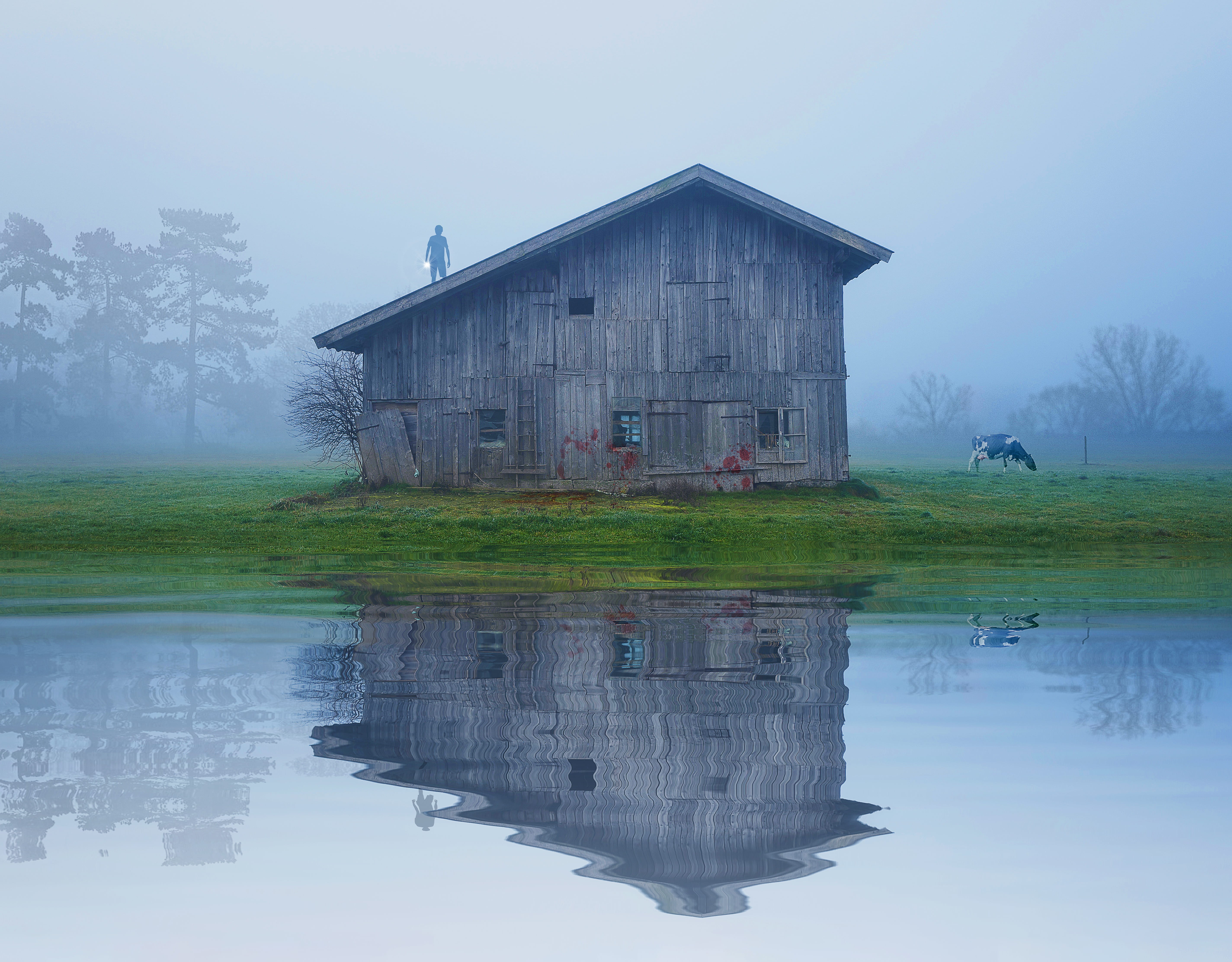 water, house, barn, outdoors, nature, lake, architecture, wood