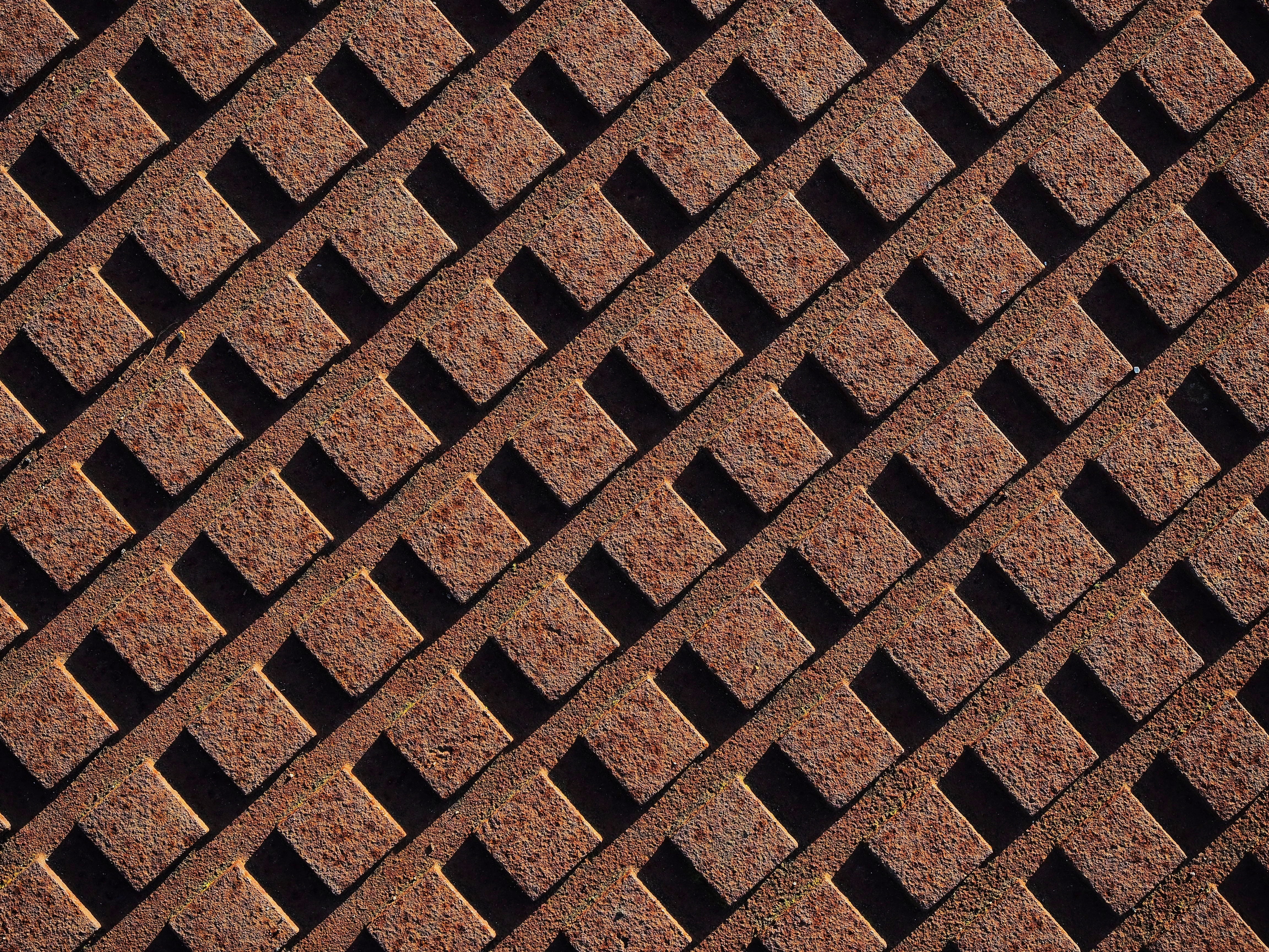 brown brick digital wallpaper, rust, rusty, grid, array, pattern