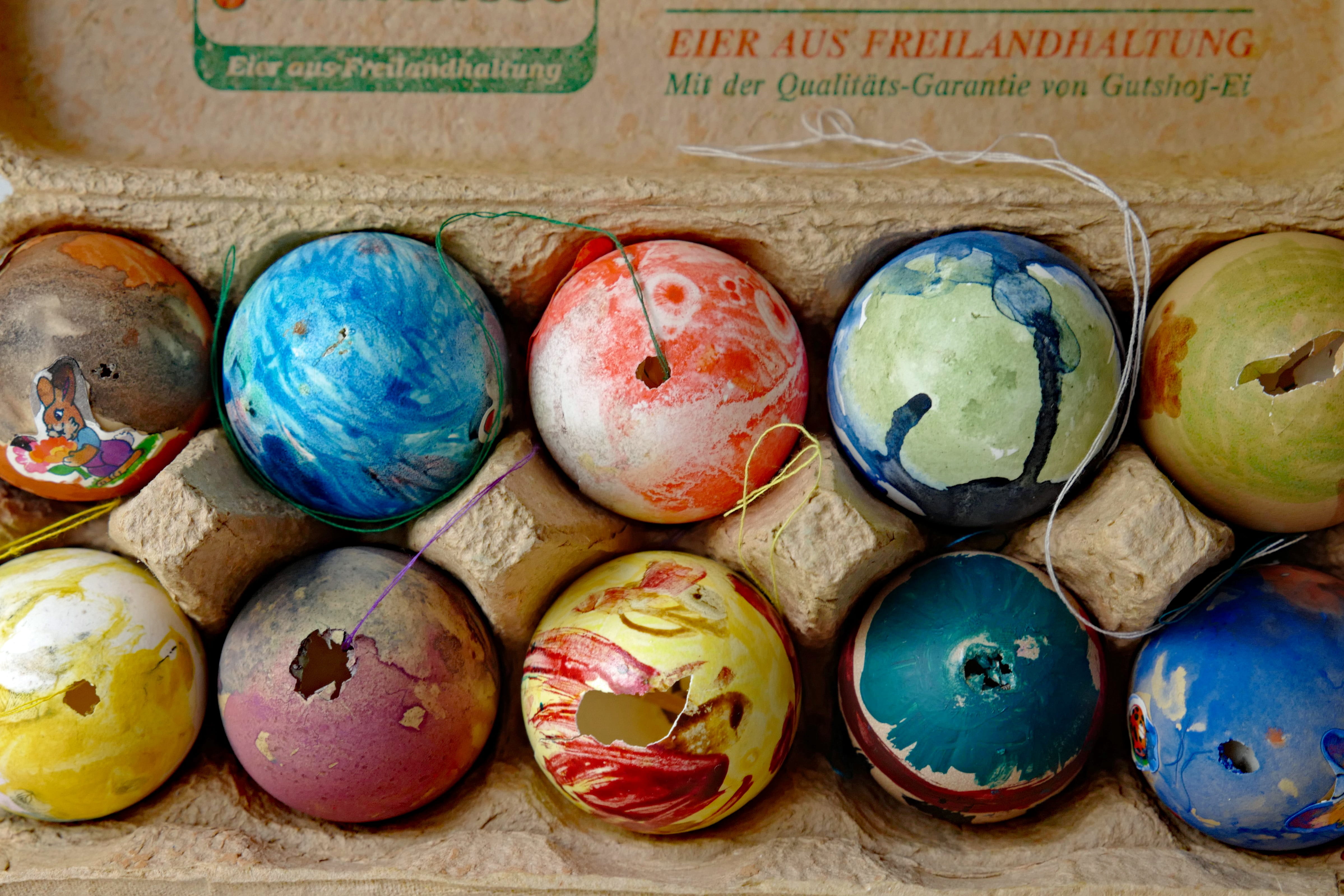 easter egg, easter eggs, old, paint, nostalgic, broken, multi colored