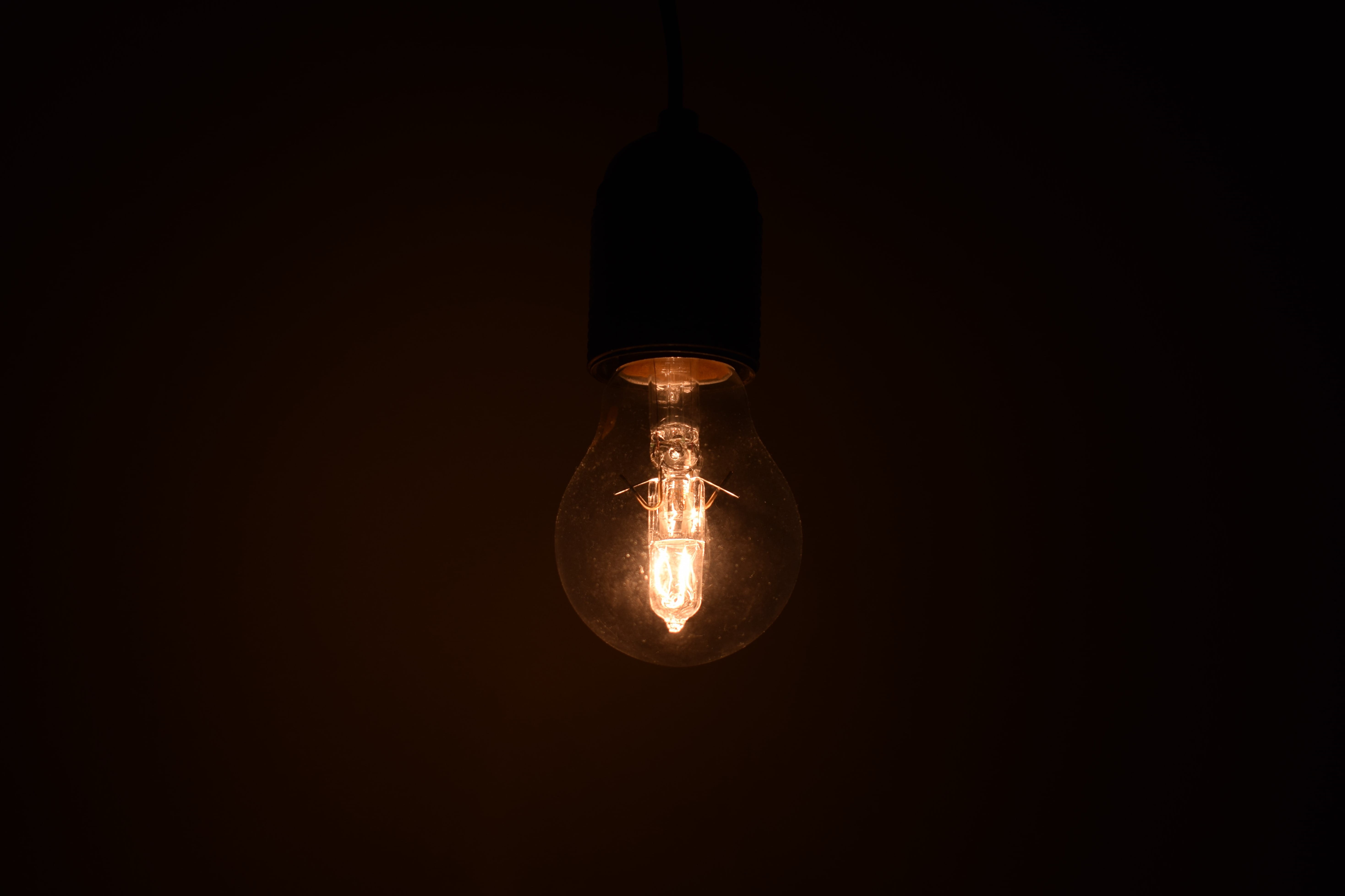 Turned on Light Bulb, close-up, dark, electric, electricity, energy