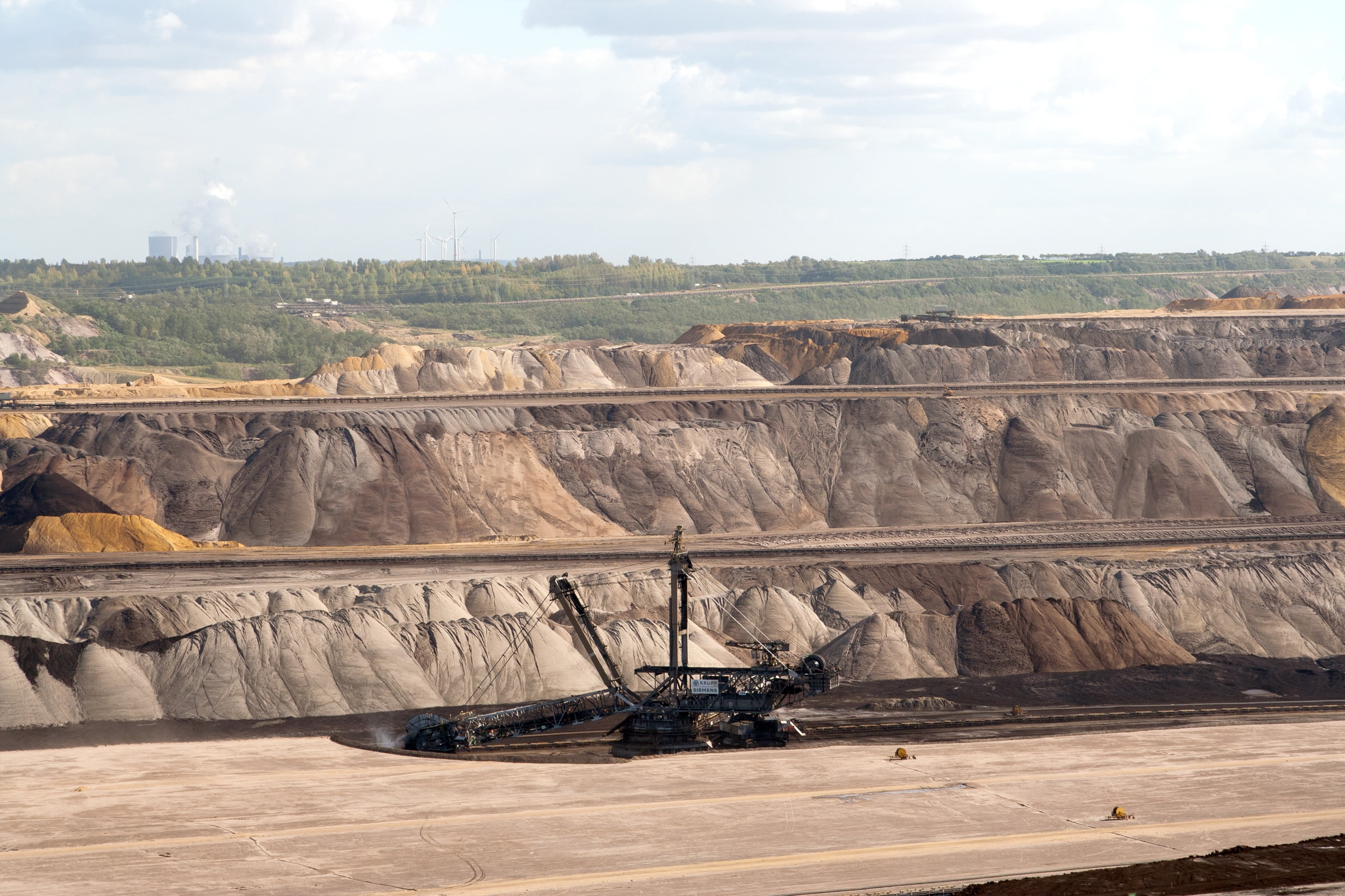 black crane ahead, brown coal mining, open pit mining, quarry
