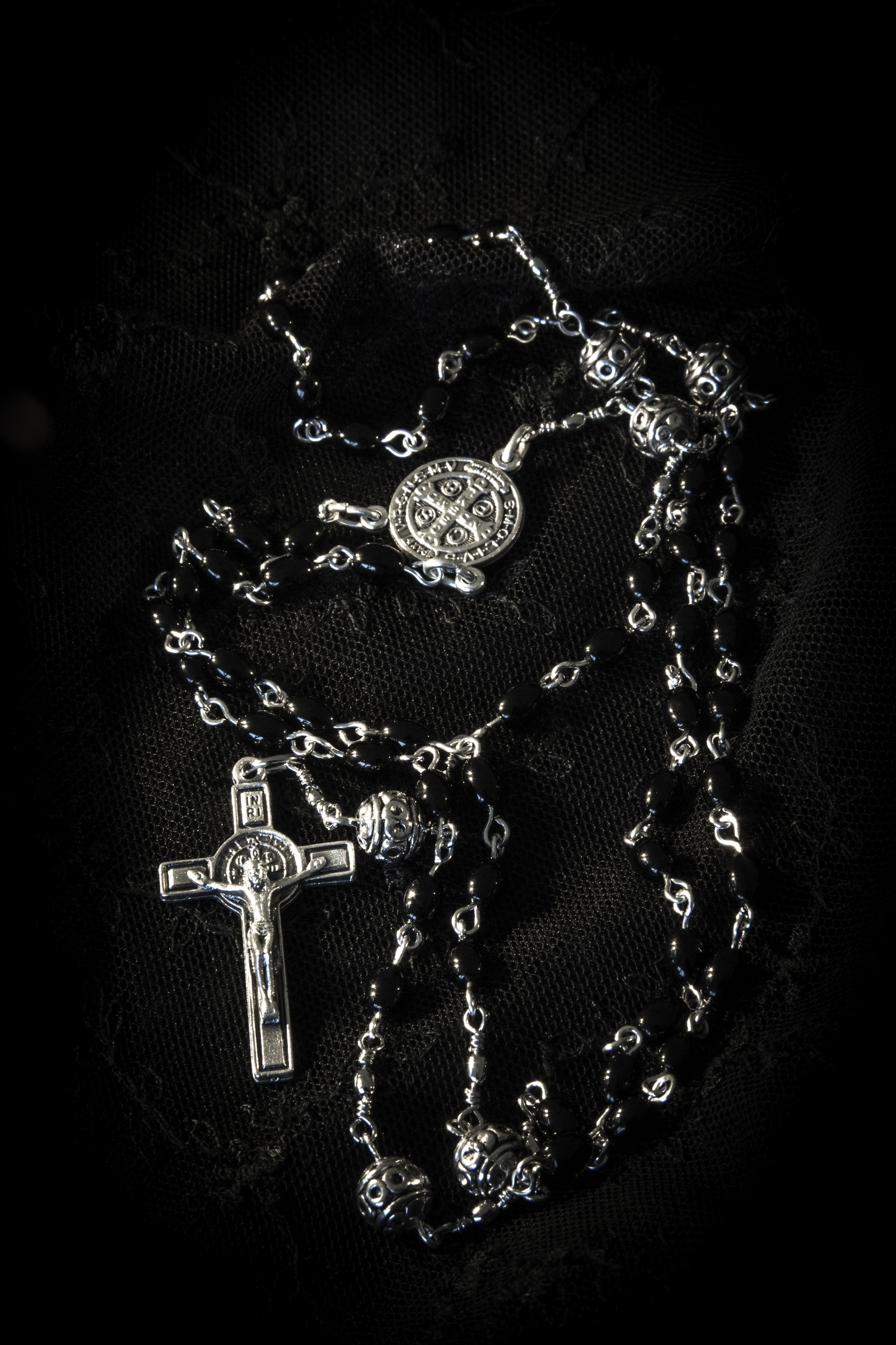 gray rosary on black surface, religion, beads, christianity, faith