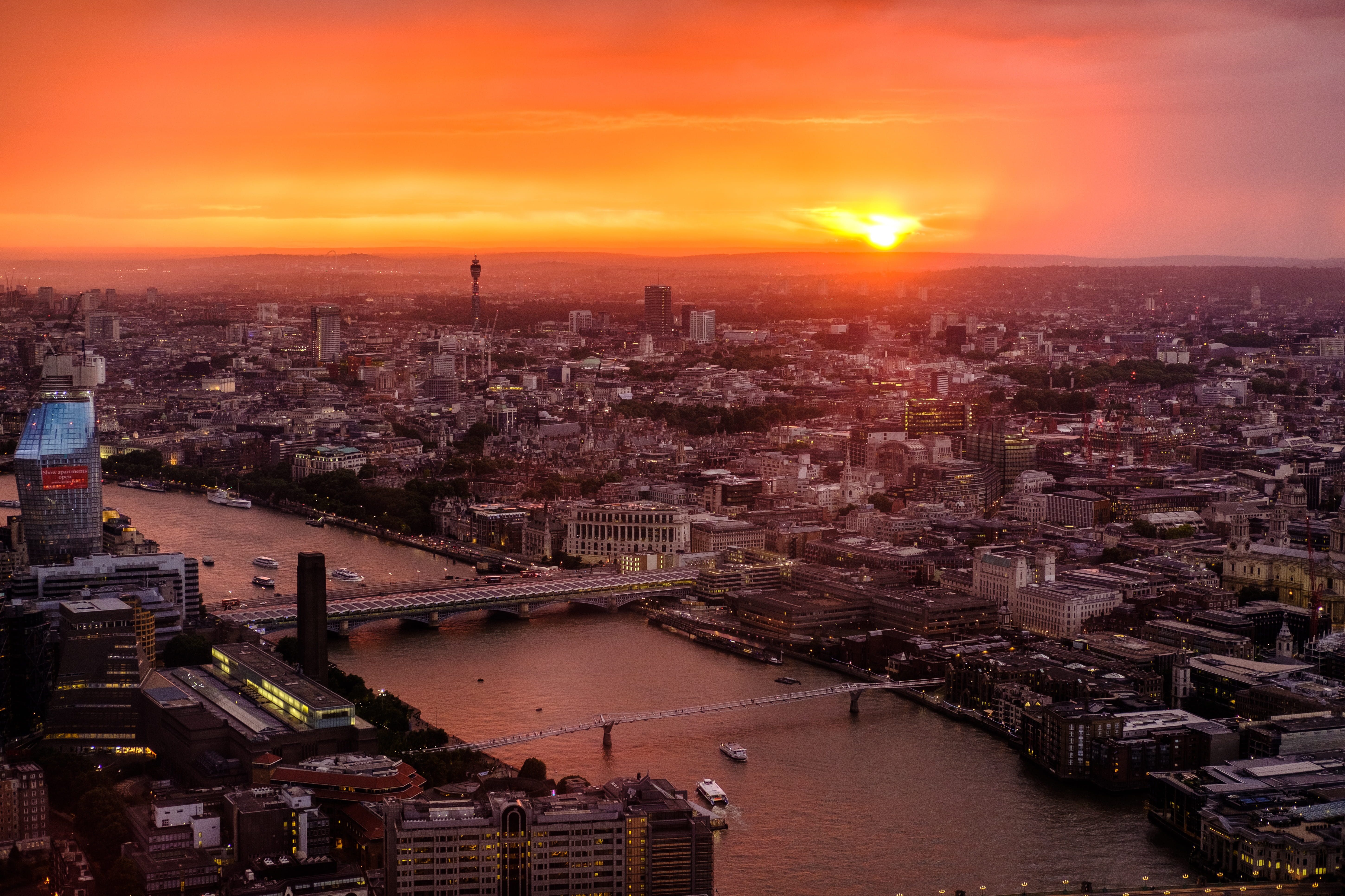 aerial view photography of high-rise building during sunset, London