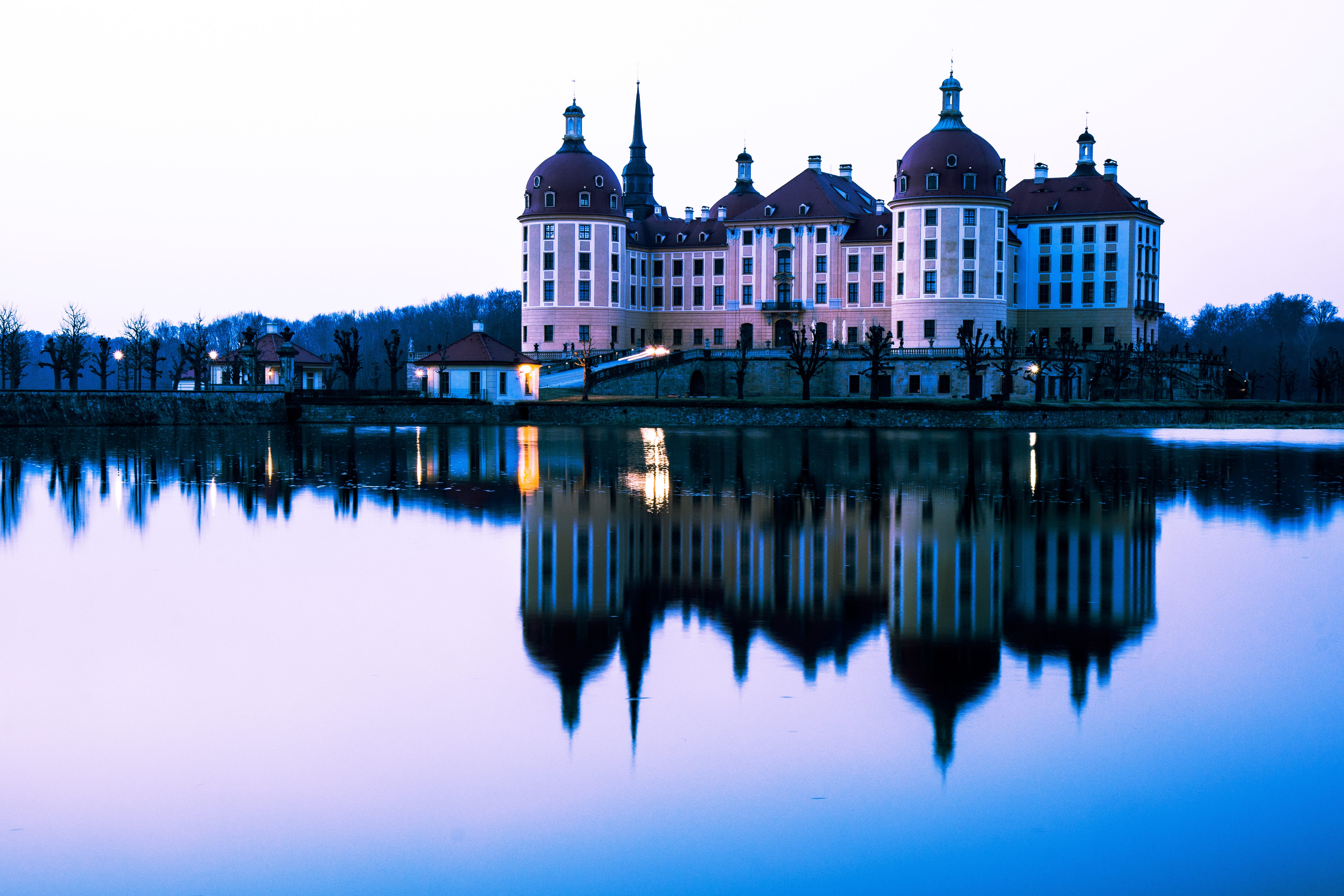 reflection, architecture, waters, building, travel, sky, dusk
