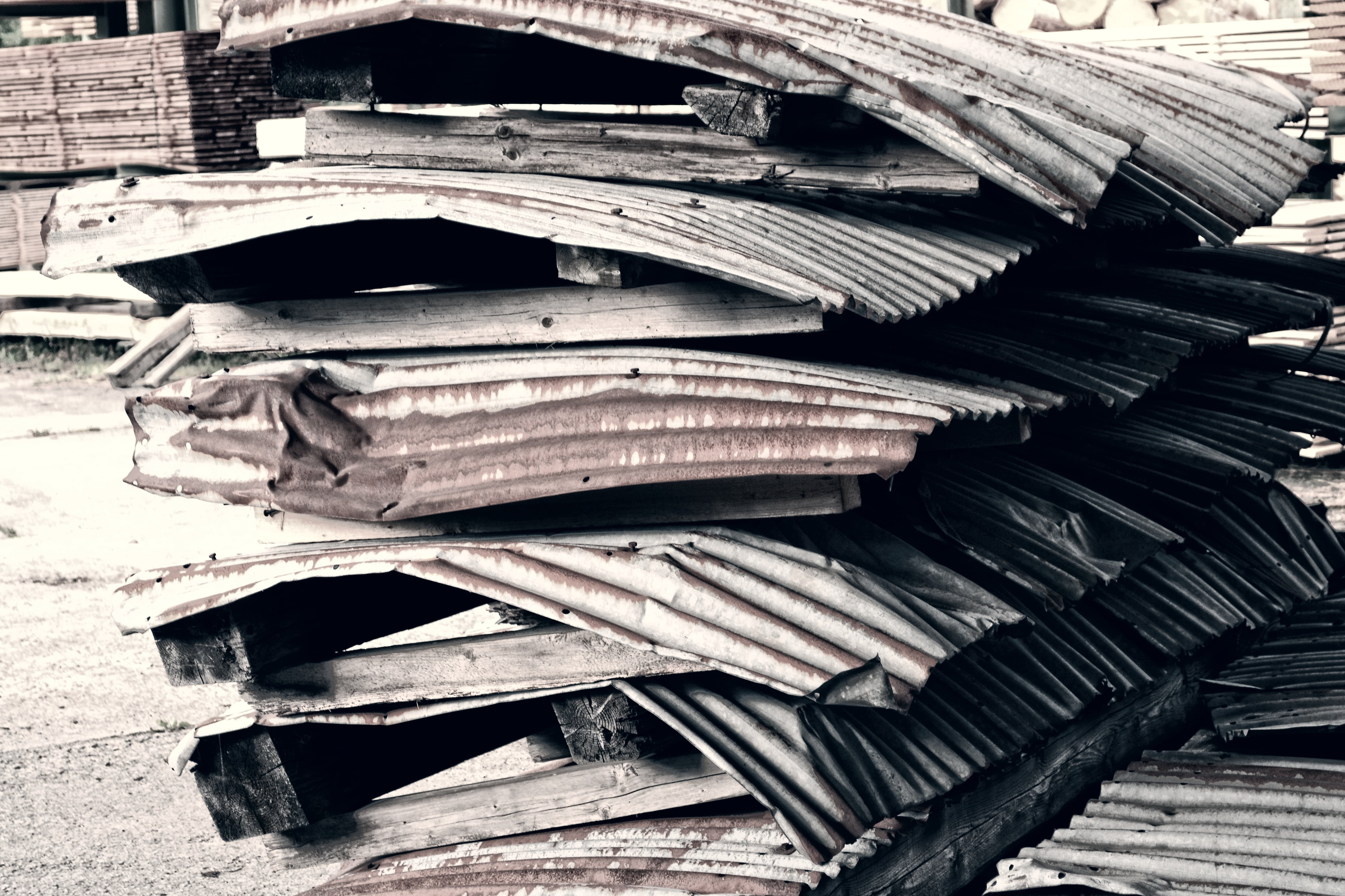 corrugated sheet, stack, large group of objects, no people