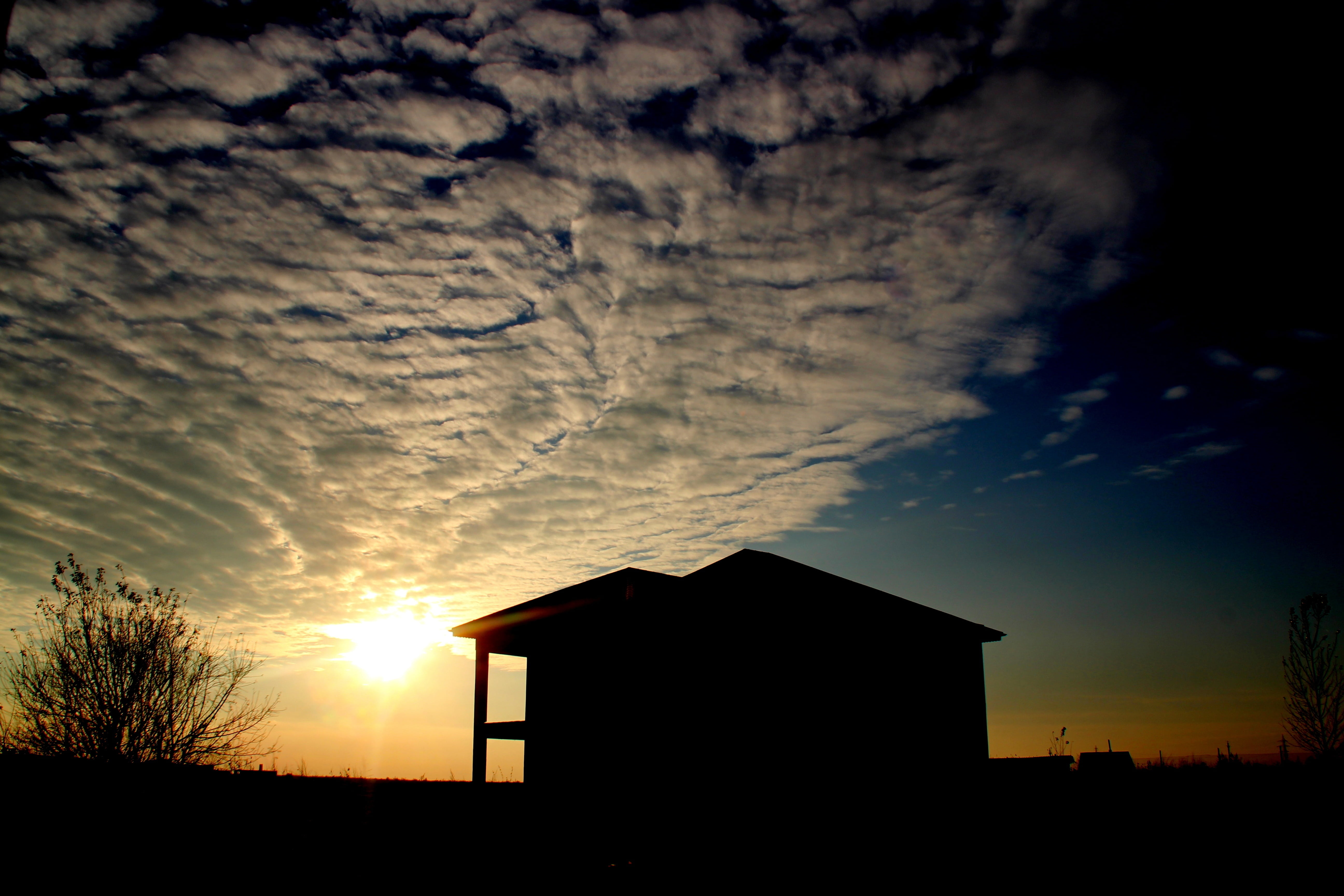 sunset, sky, cloud, building, silhouette, built structure, architecture