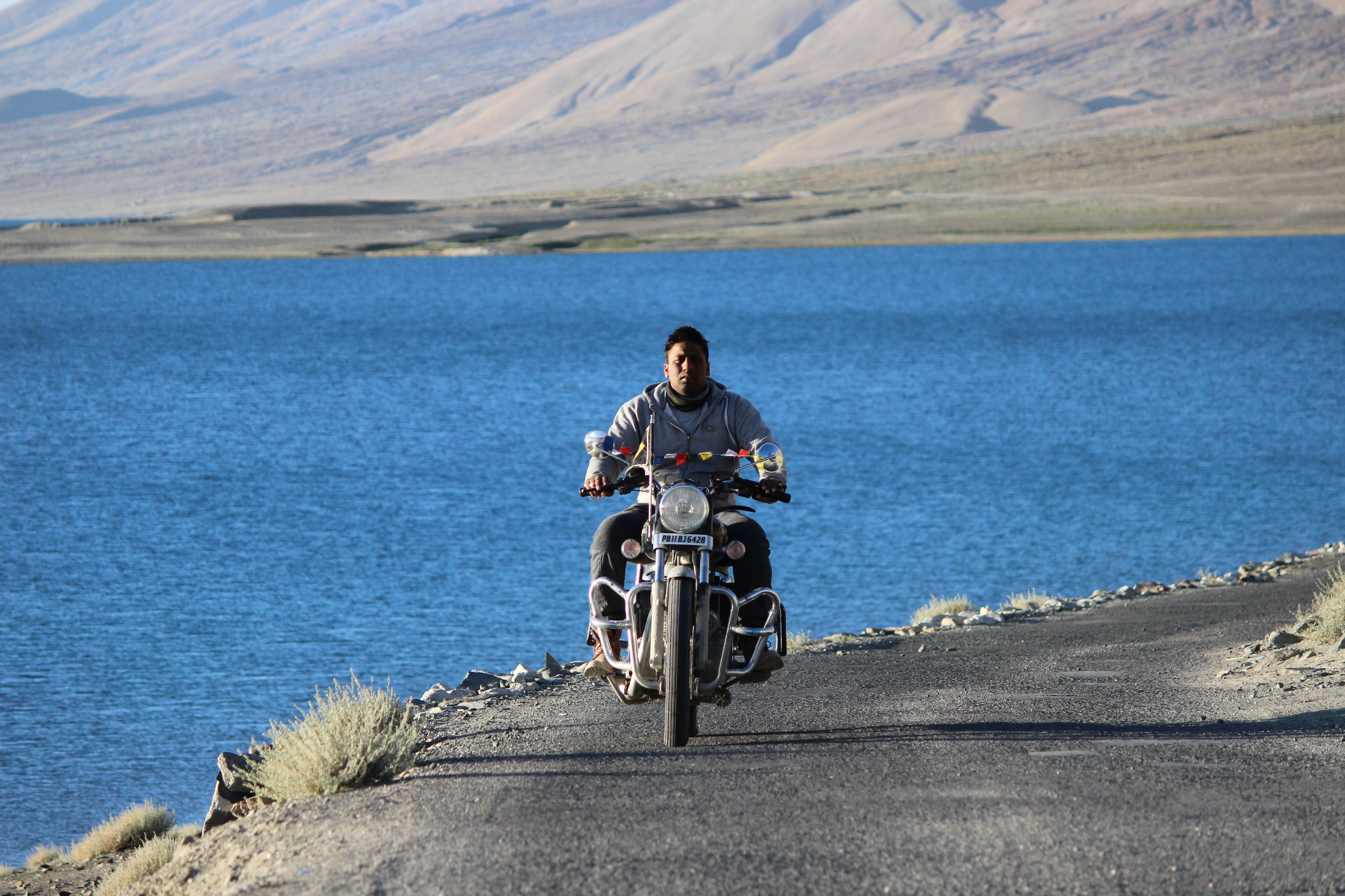 rider, pangong, lake, himalyan, bullet, blue, water, leh, ladakh