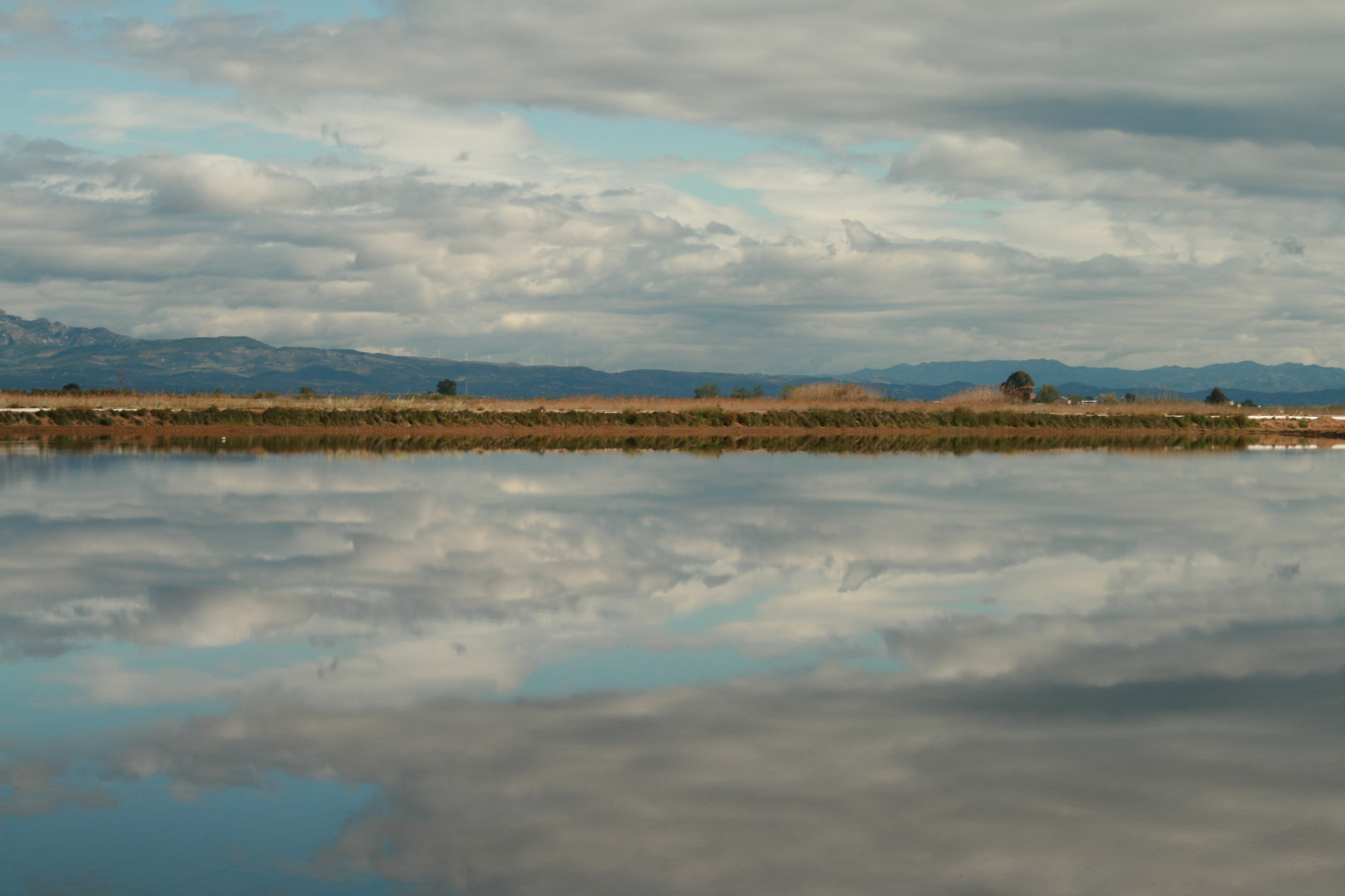 delta, ebro, sky, reflection, clouds, cloud - sky, tranquil scene