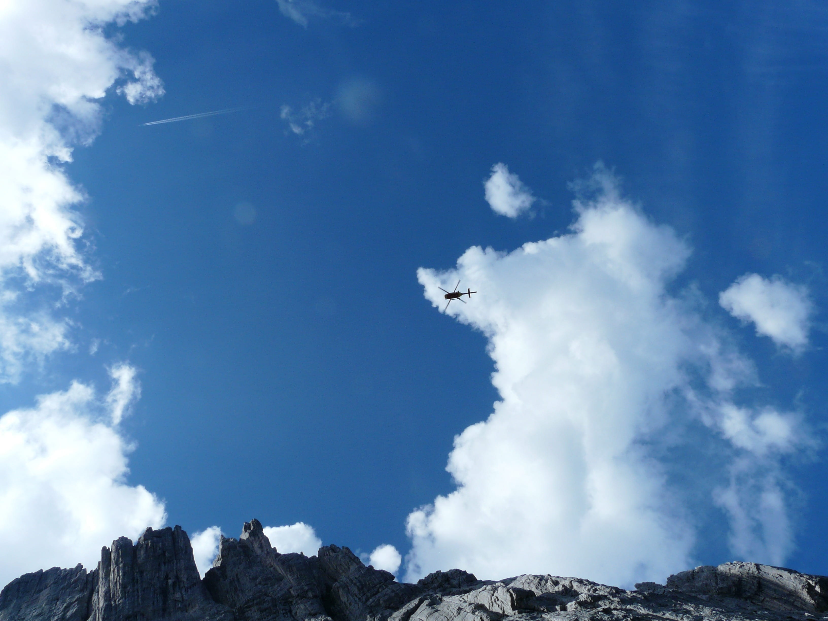 Helicopter, Cloud, Mountains, Clouds, sky, back light, tiny