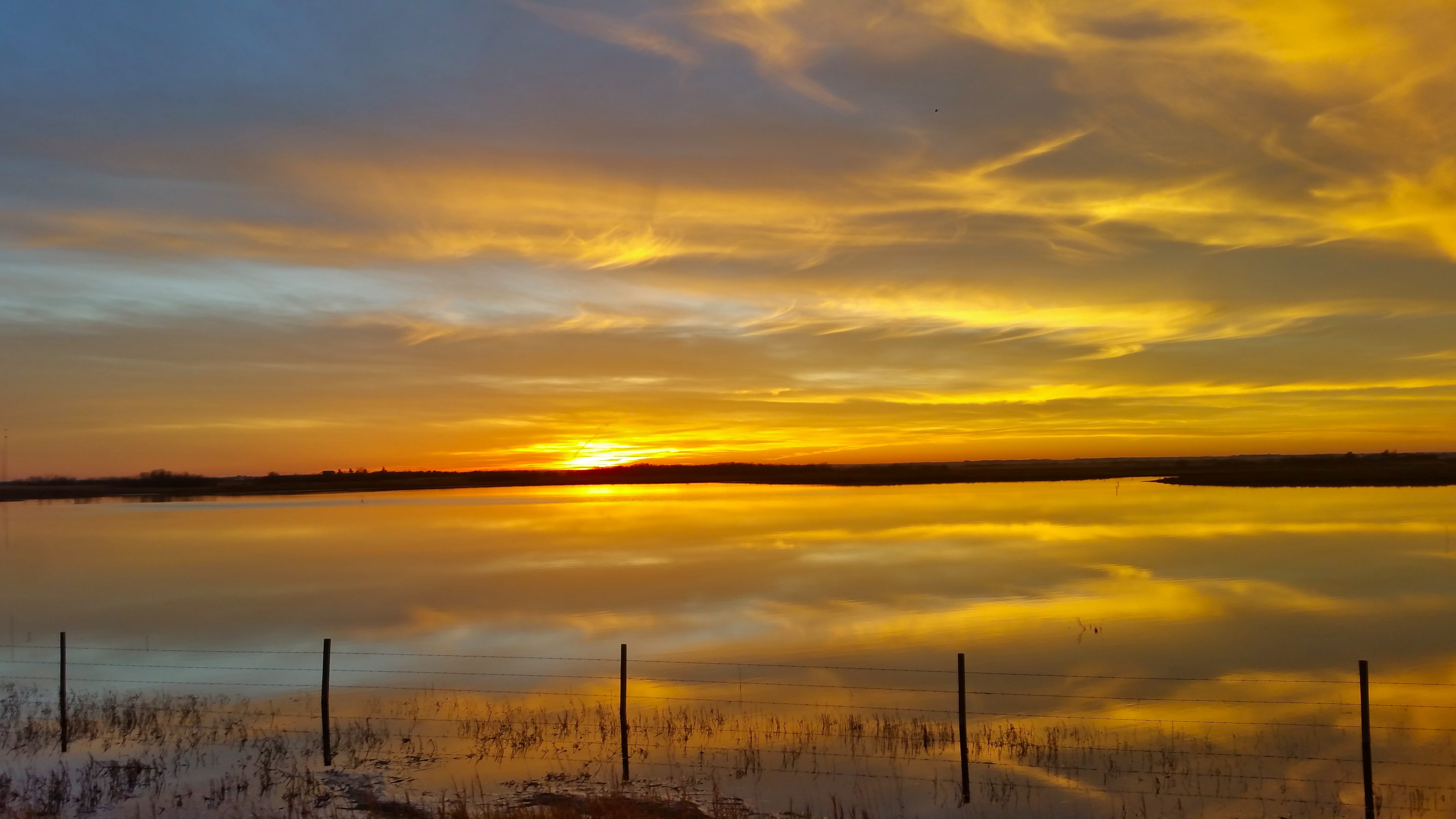 white clouds, sunset, dusk, reflection, nature, landscape, sky