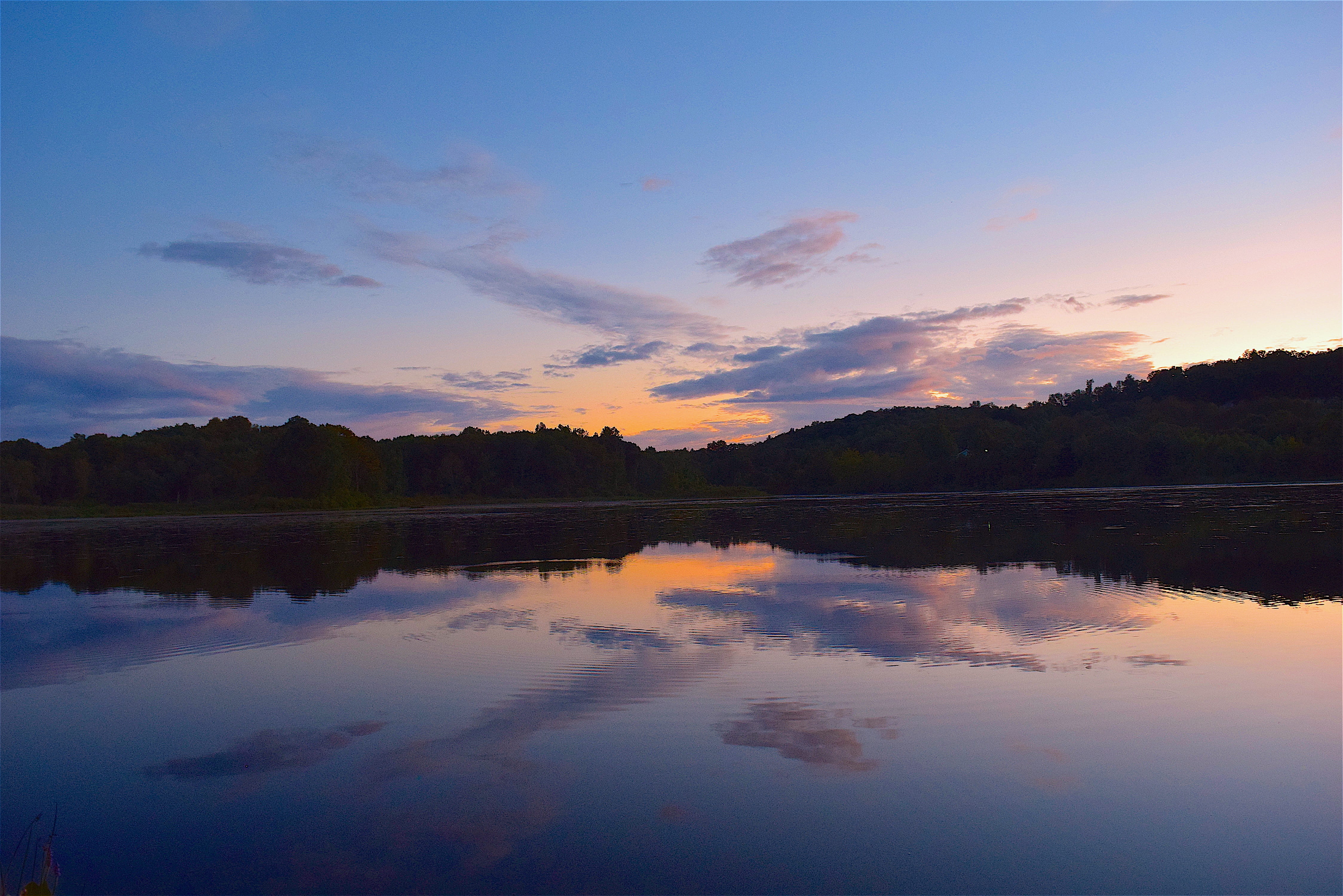 sunset, lake, clouds, water, sky, nature, landscape, reflection
