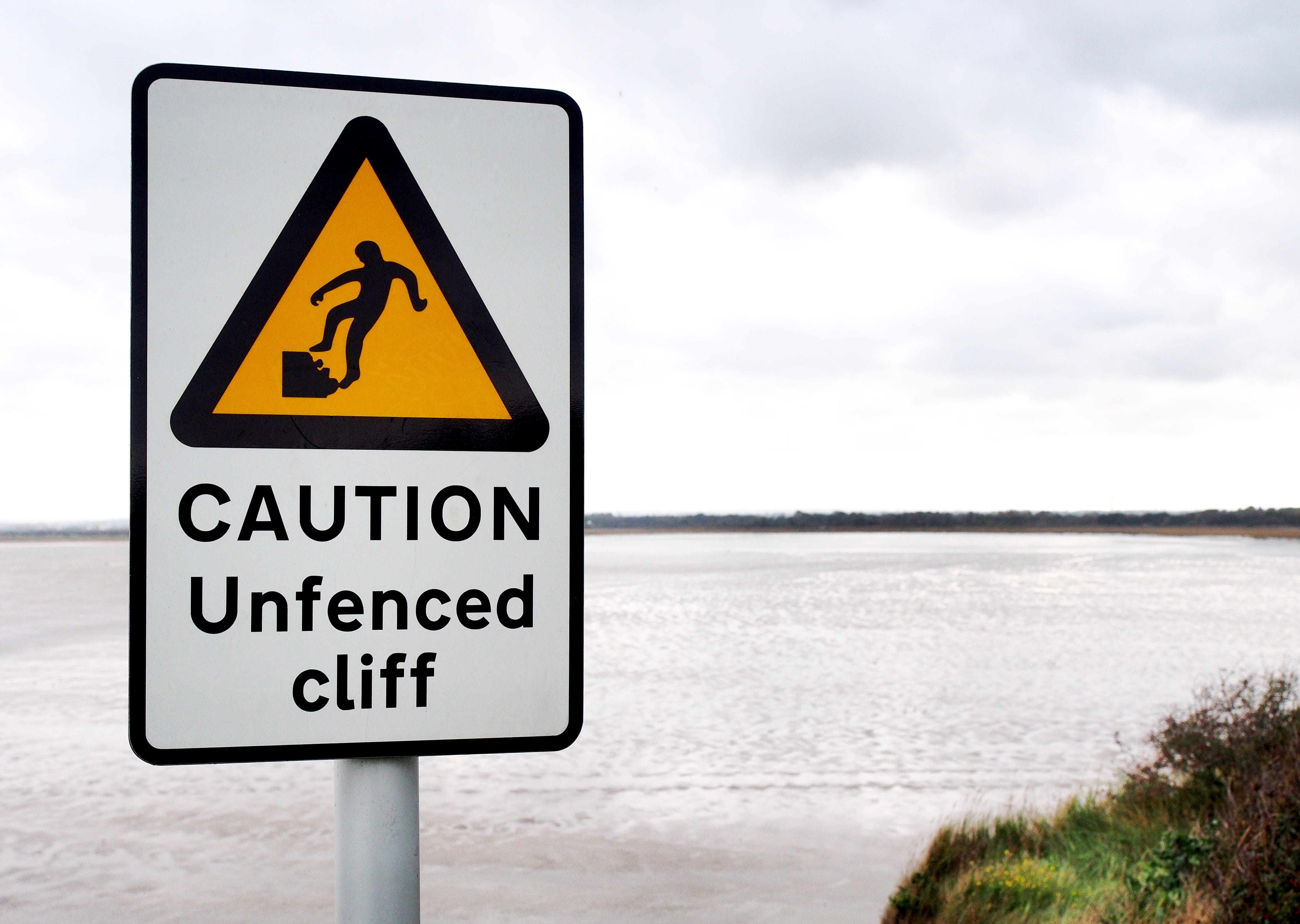 Caution, Danger, Hazard, unfenced, cliff, peril, risk, dangerous