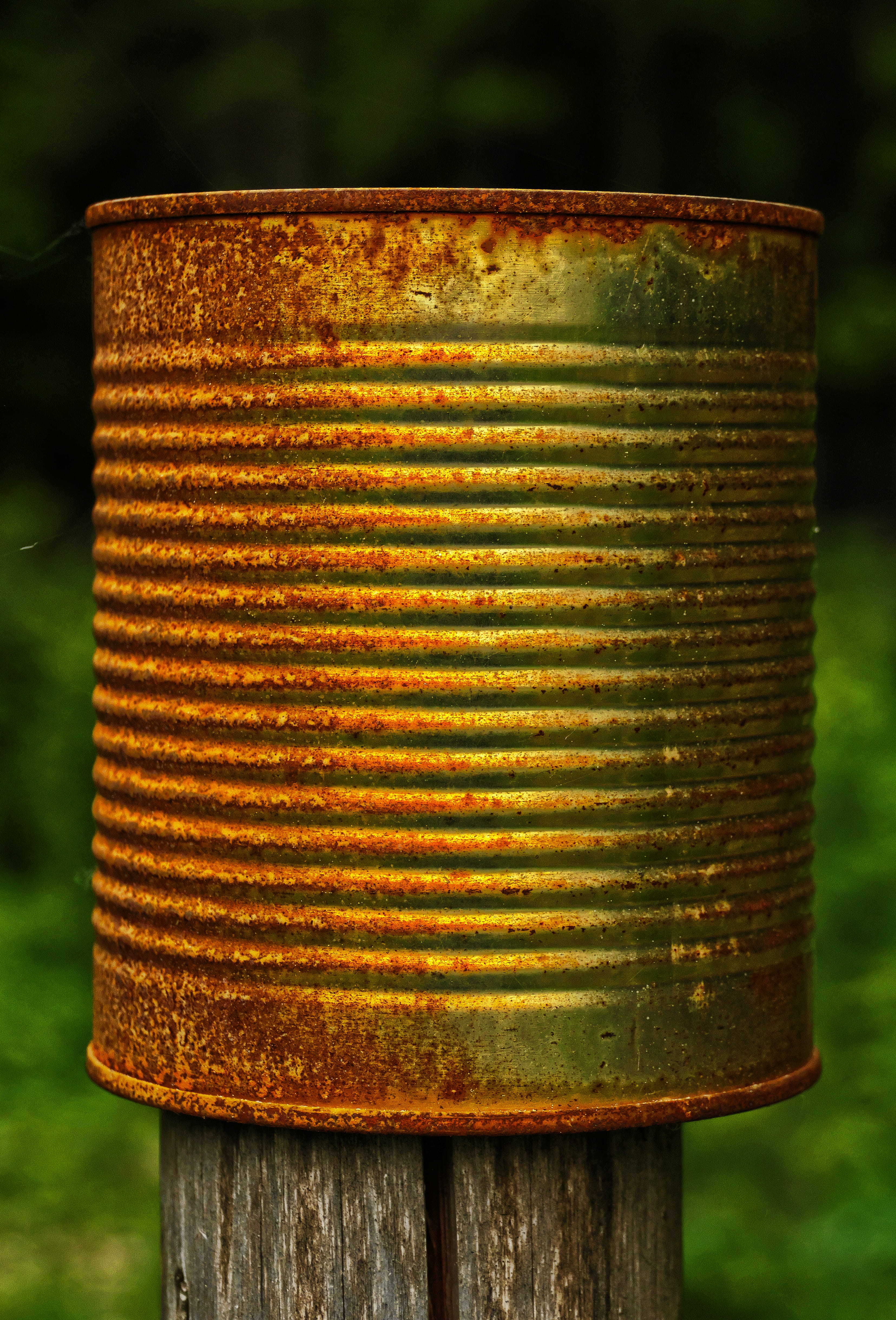 post, box, rusty, tin can, wooden posts, post completion of