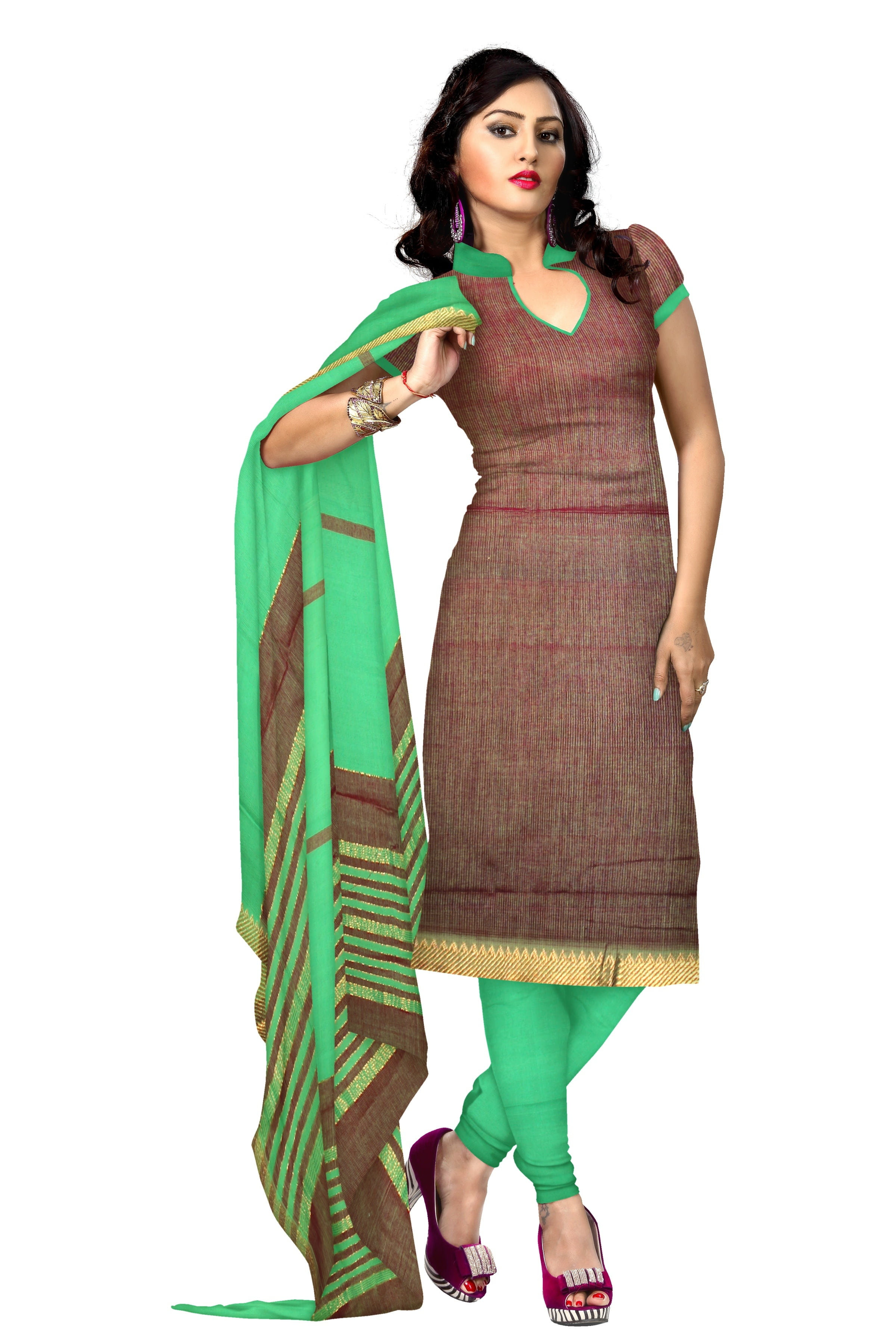 women's brown and green kurti dress, indian clothing, fashion