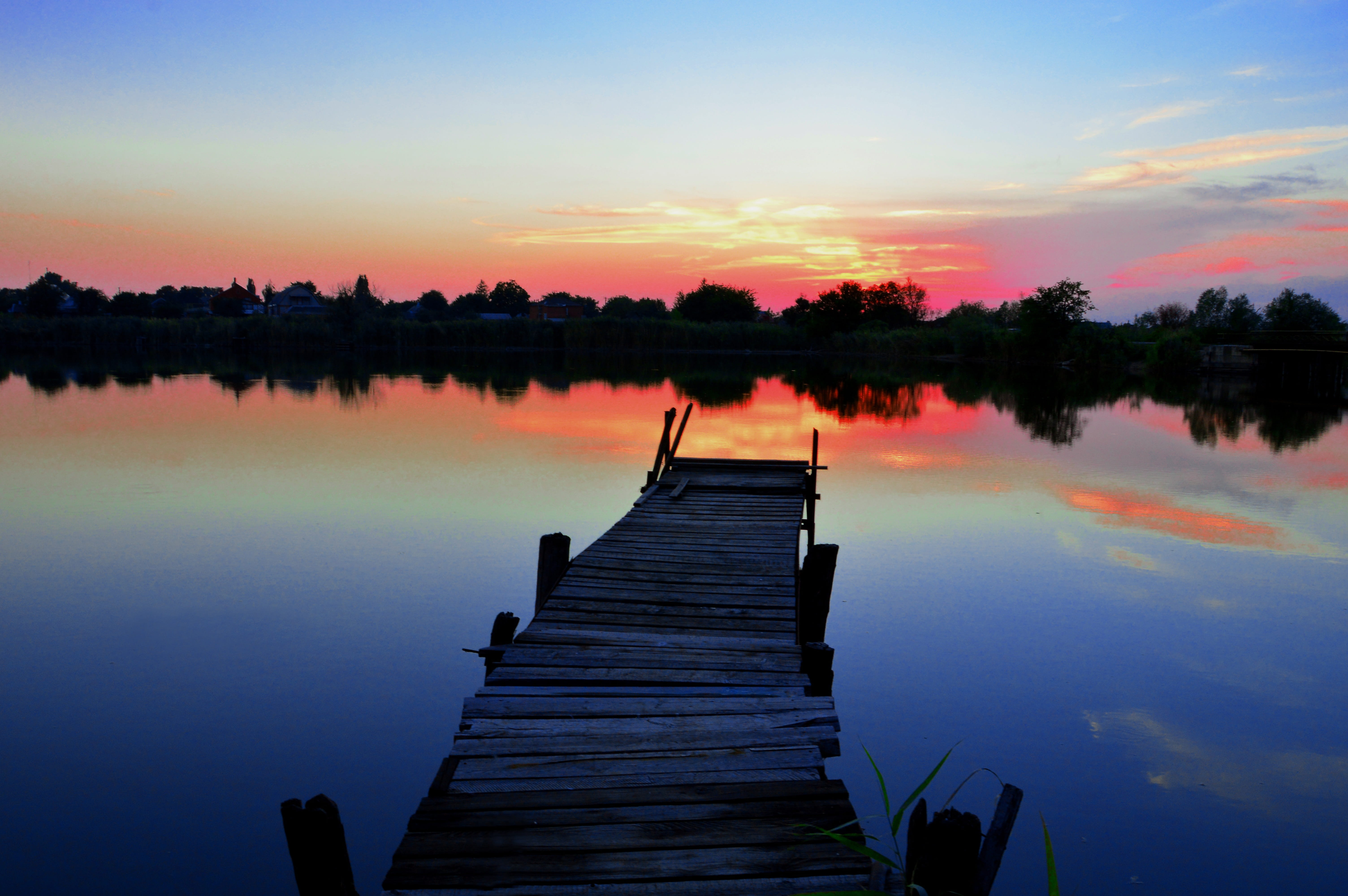 Nature, River, Sunset, small river, lake, reflection, tranquil scene