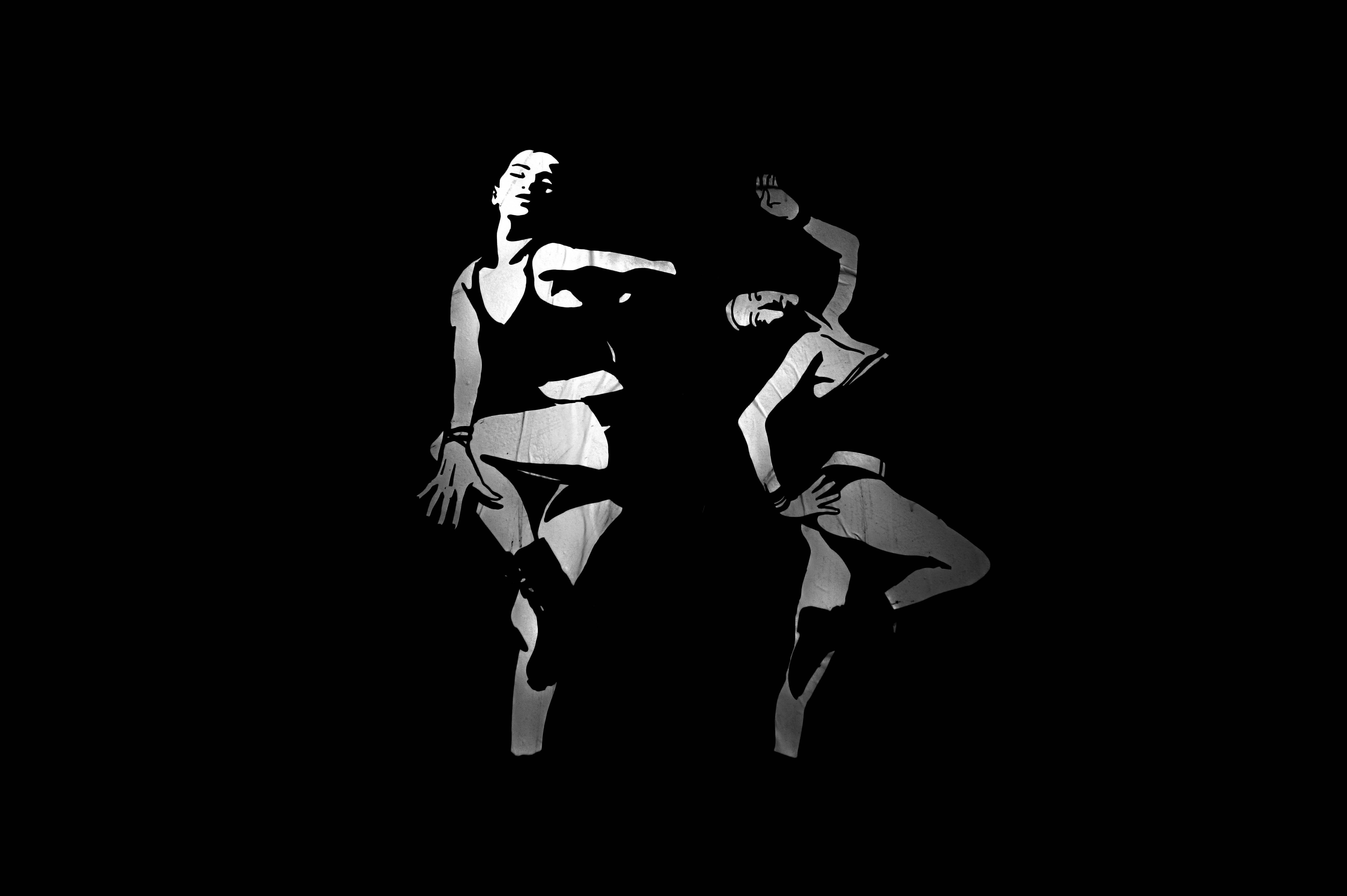 two women dancing painting, dancers, girls, female, woman, person
