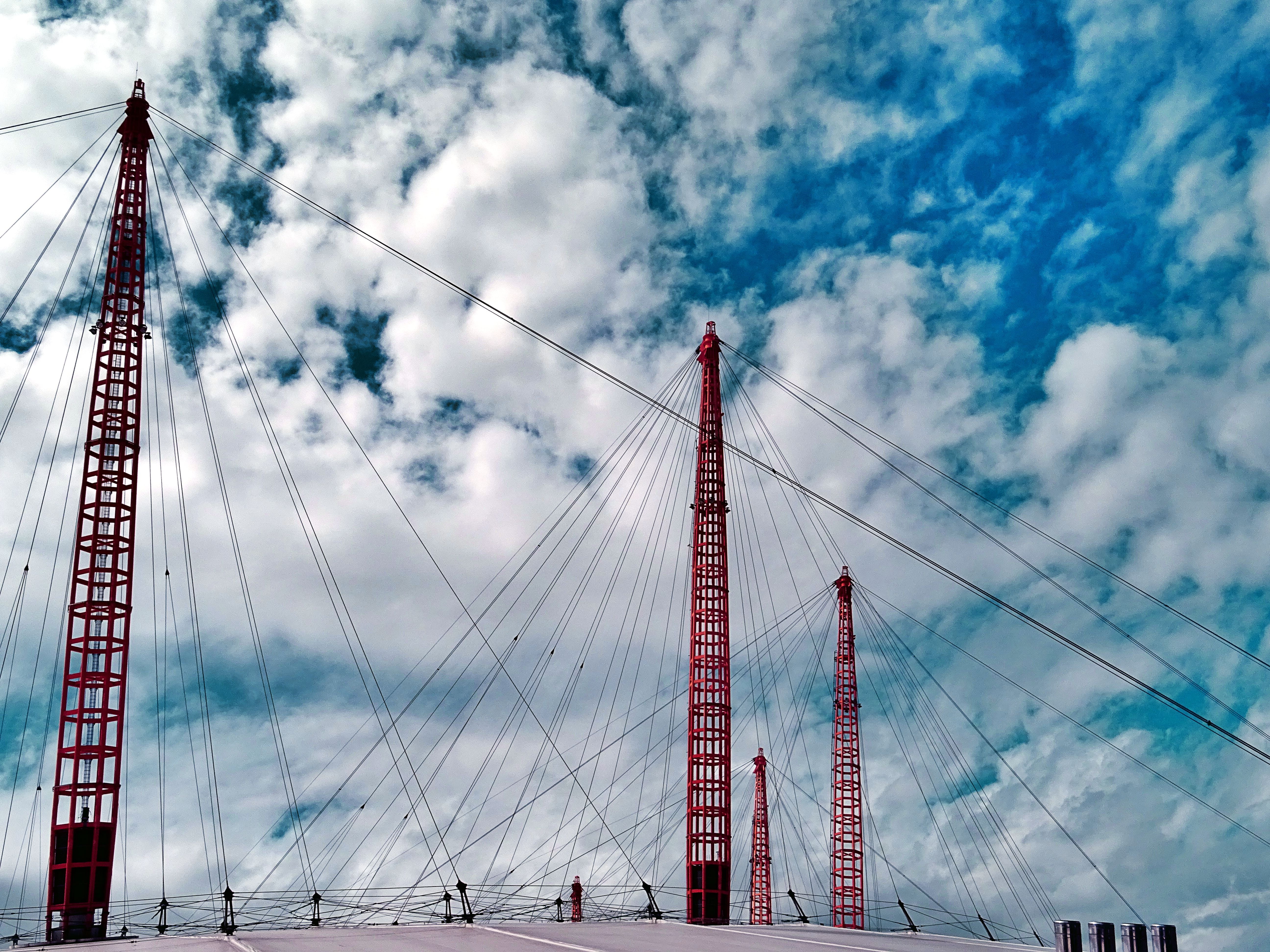 architecture, bridge, clouds, infrastructure, steel, suspension bridge