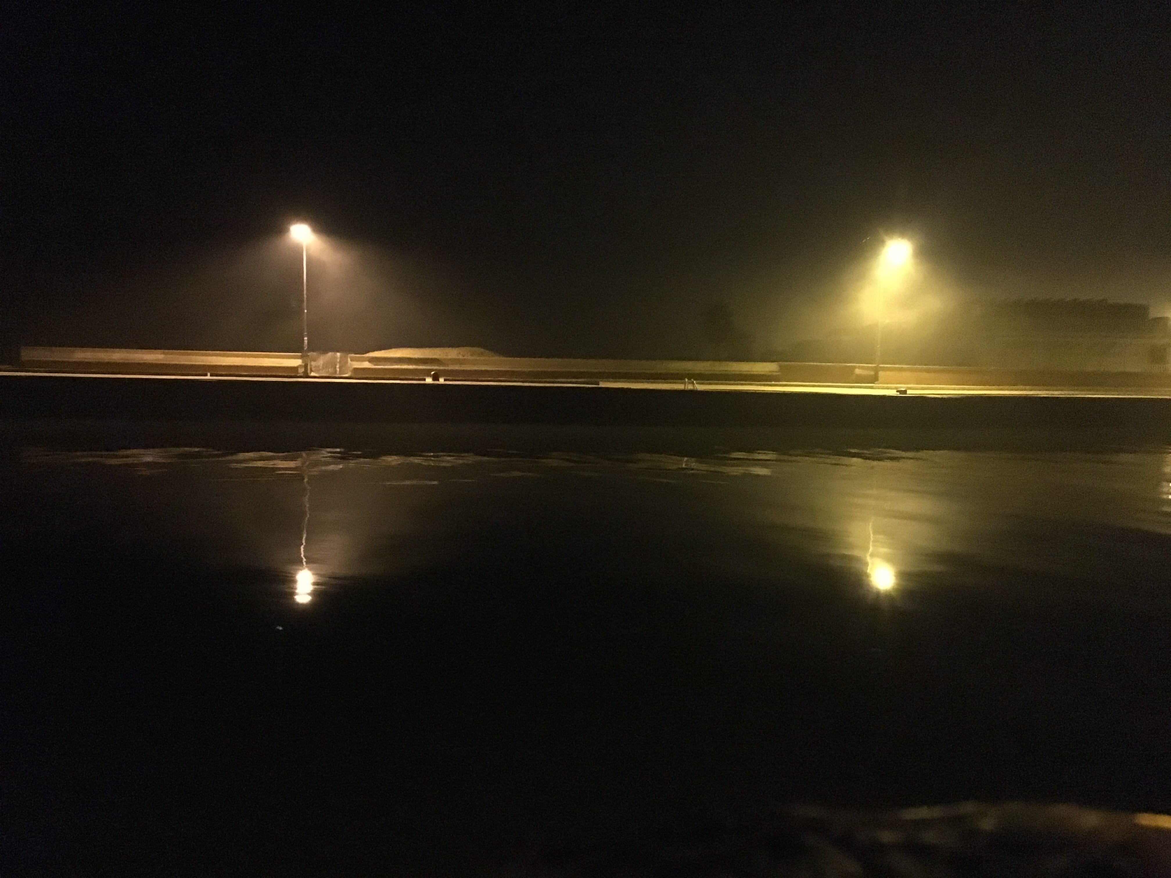 dark, night, pole, light, water, reflection, illuminated, sky