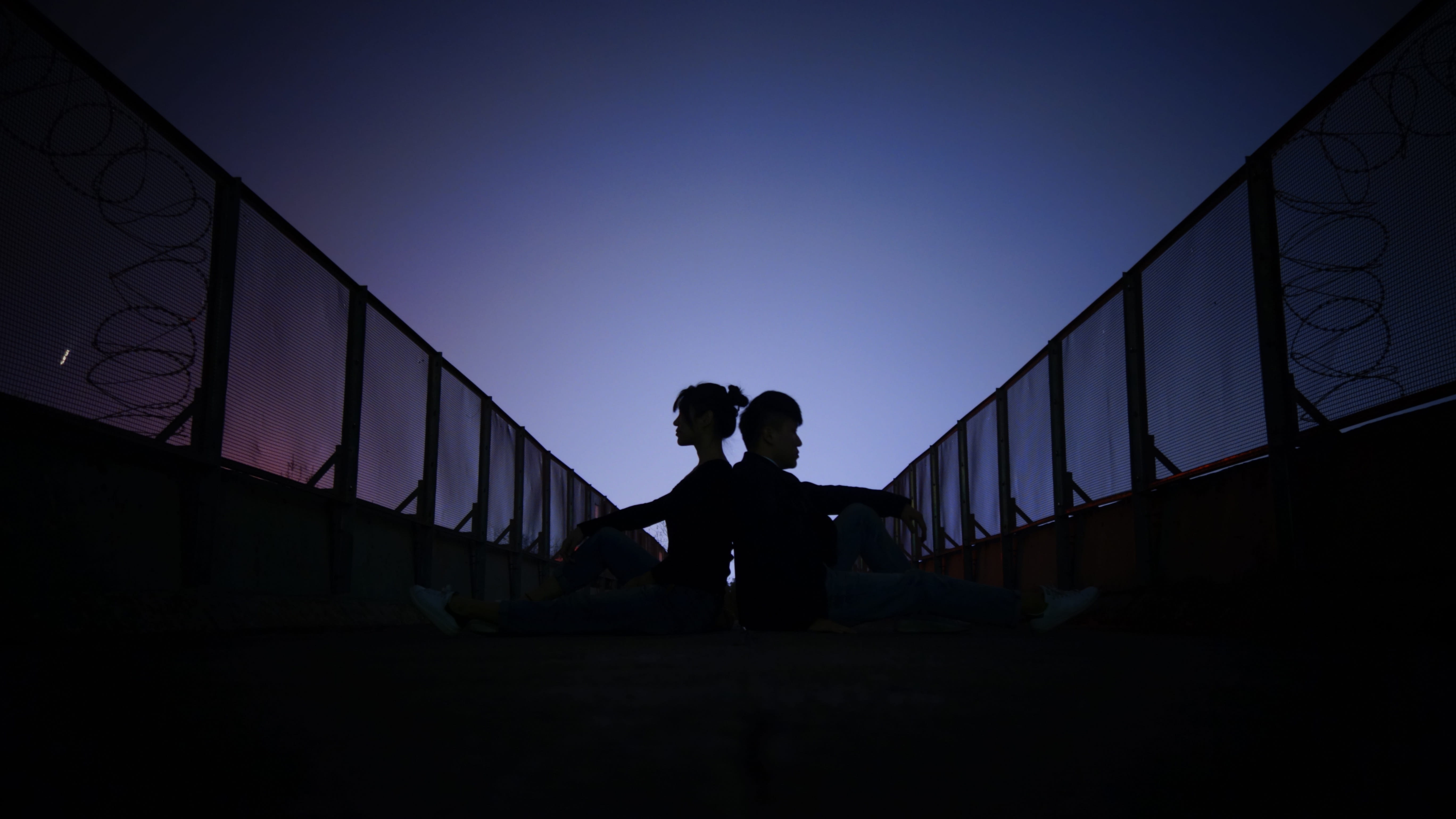 silhouette, sky, sunset, shadow, light, architecture, railing