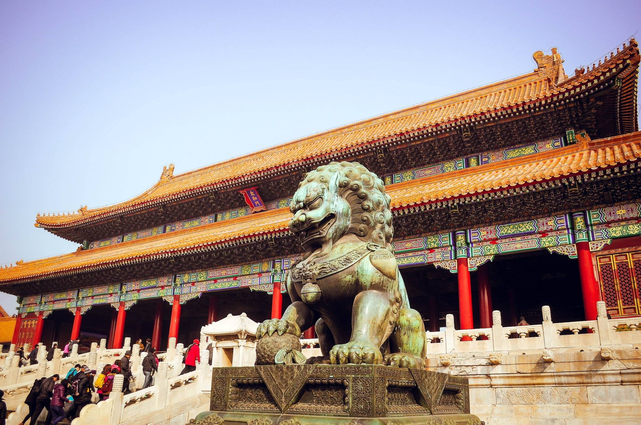 Chinese Guardian Lions statue, peking, forbidden, tourism, china