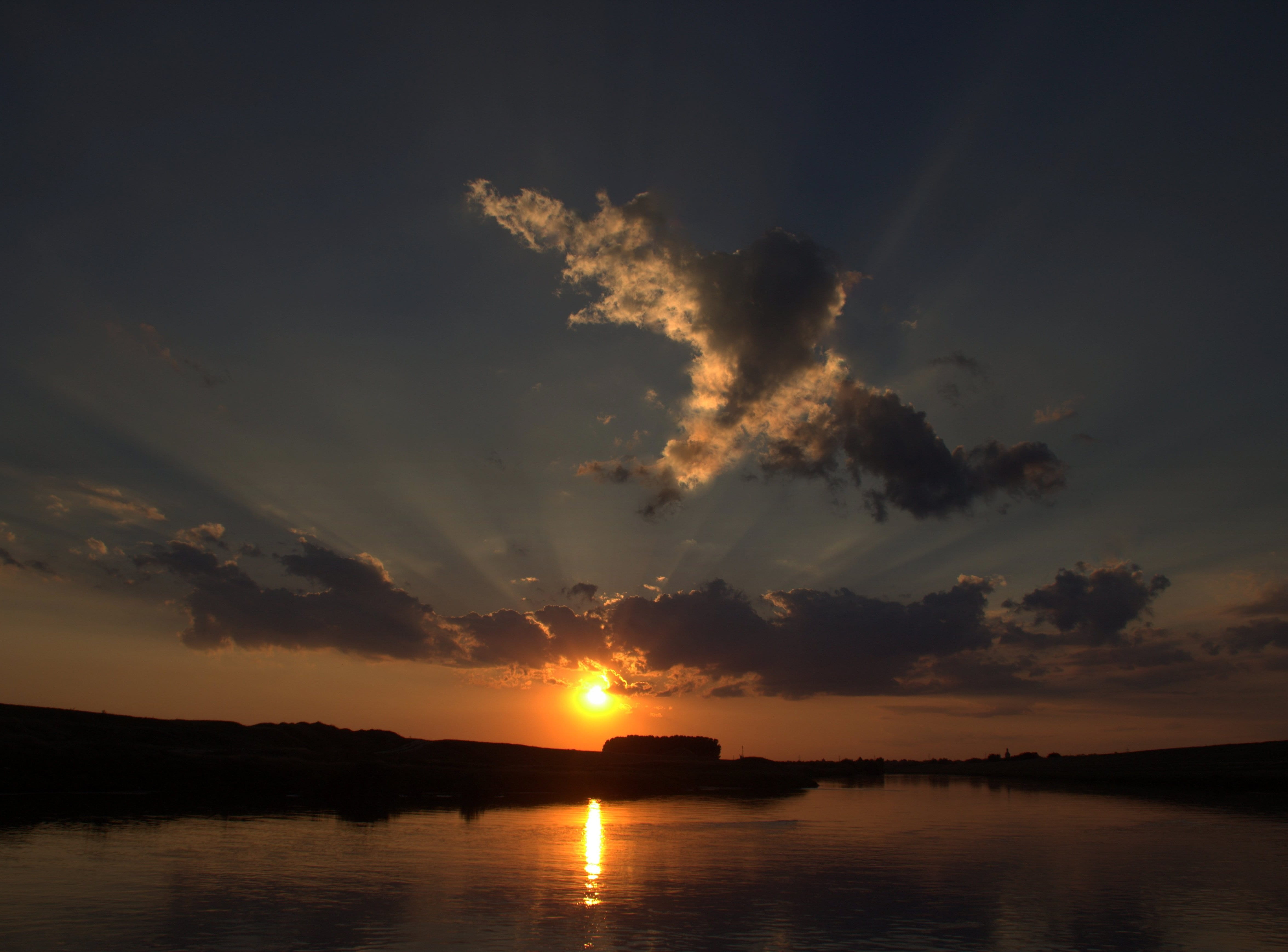 sunset, water, reflection, sky, cloud, red, in the evening
