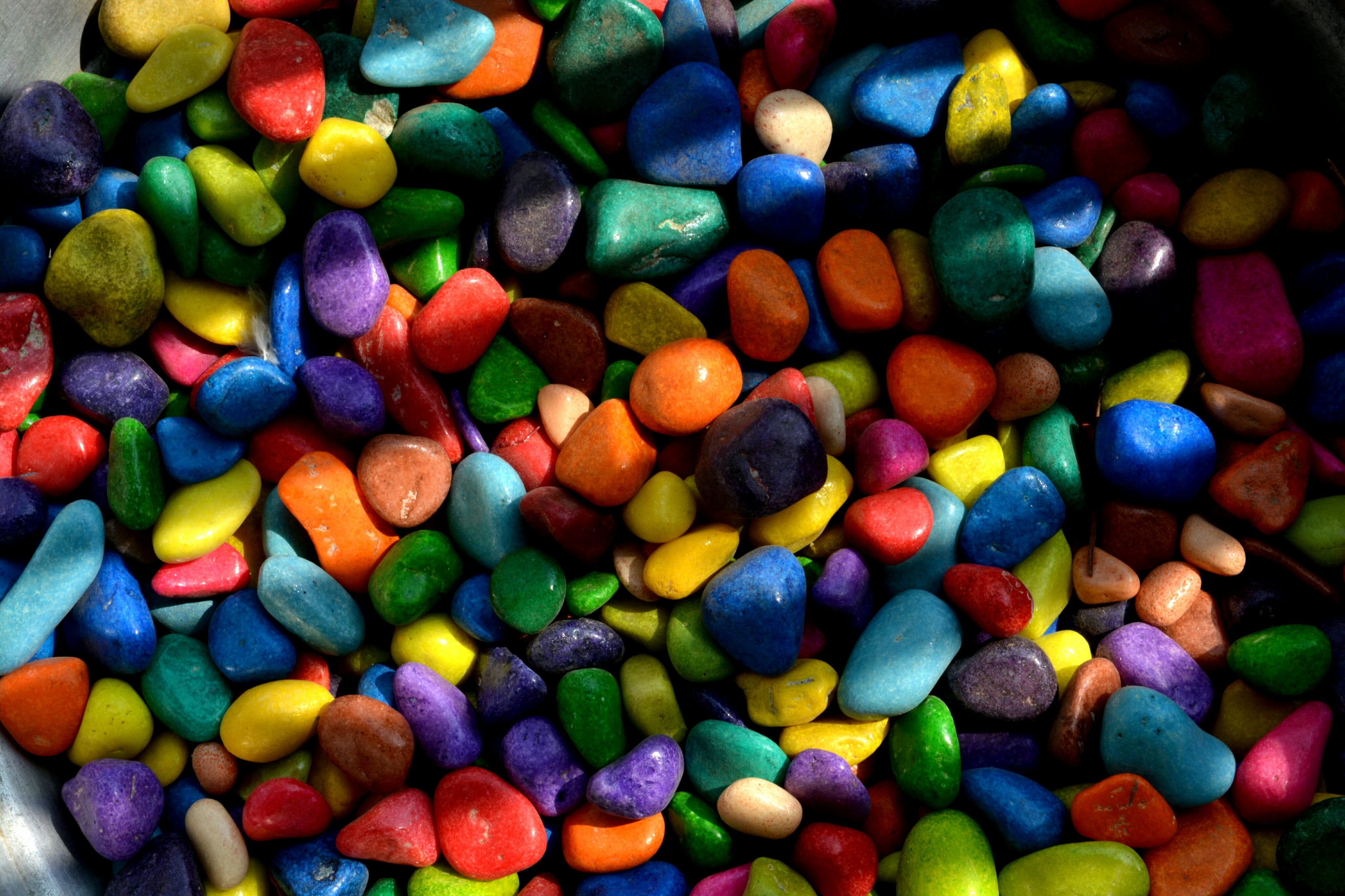 bunch of assorted-color stones, rocks, colorful, colourful, pebbles