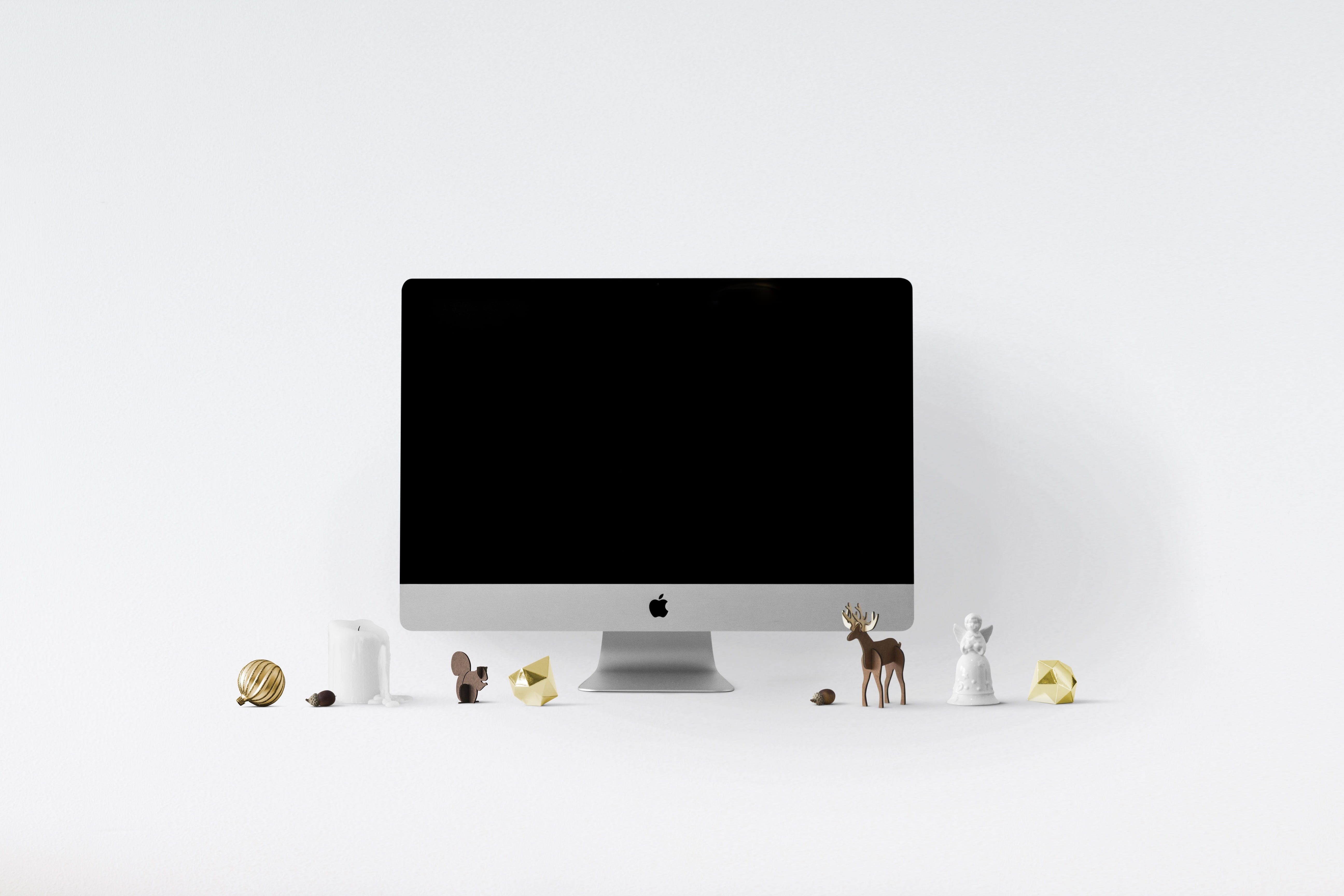 silver iMac, poster mockup, frame, template, interior, photo