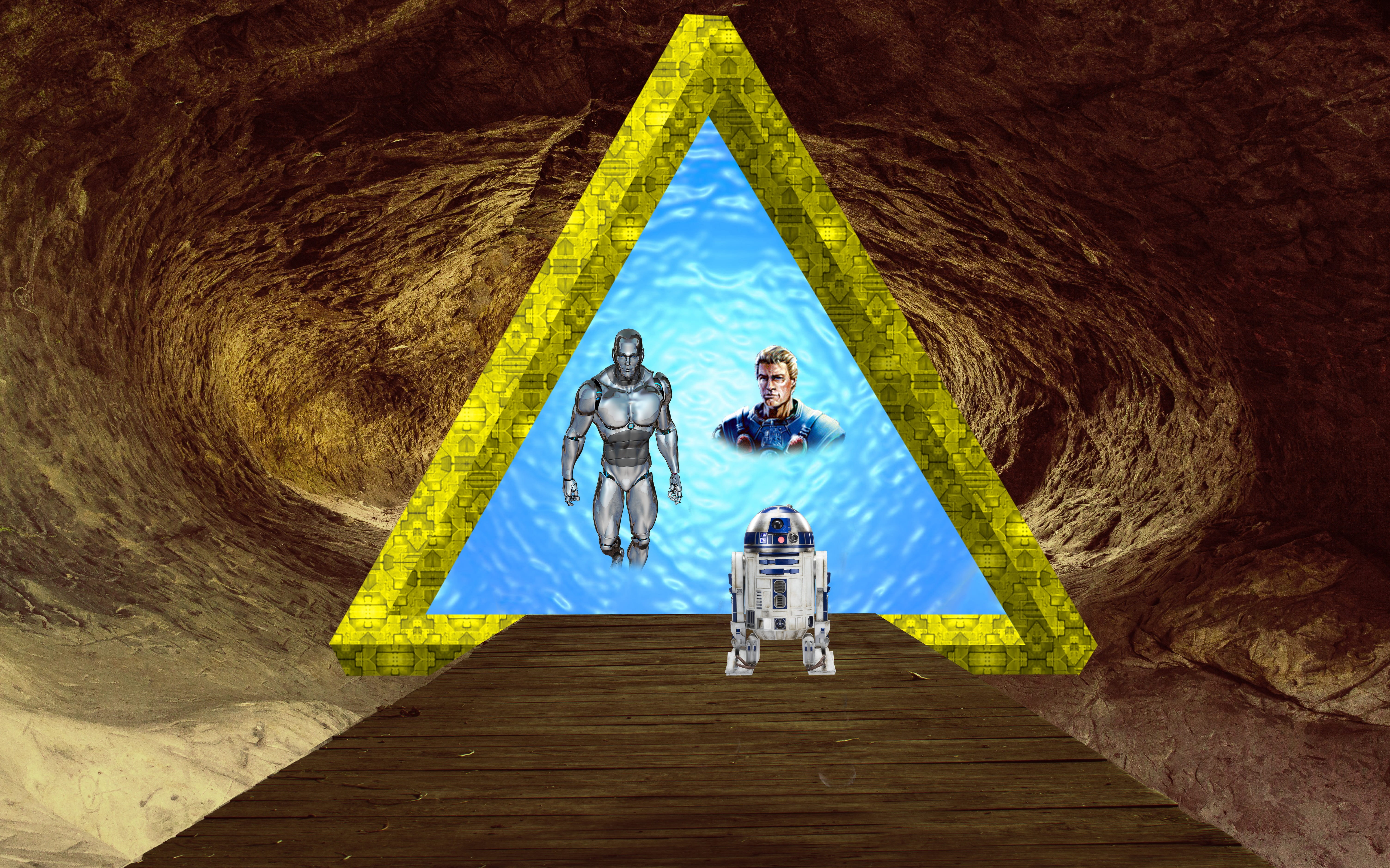 fantasy, goal, robot, cave, path, watch, day, high angle view