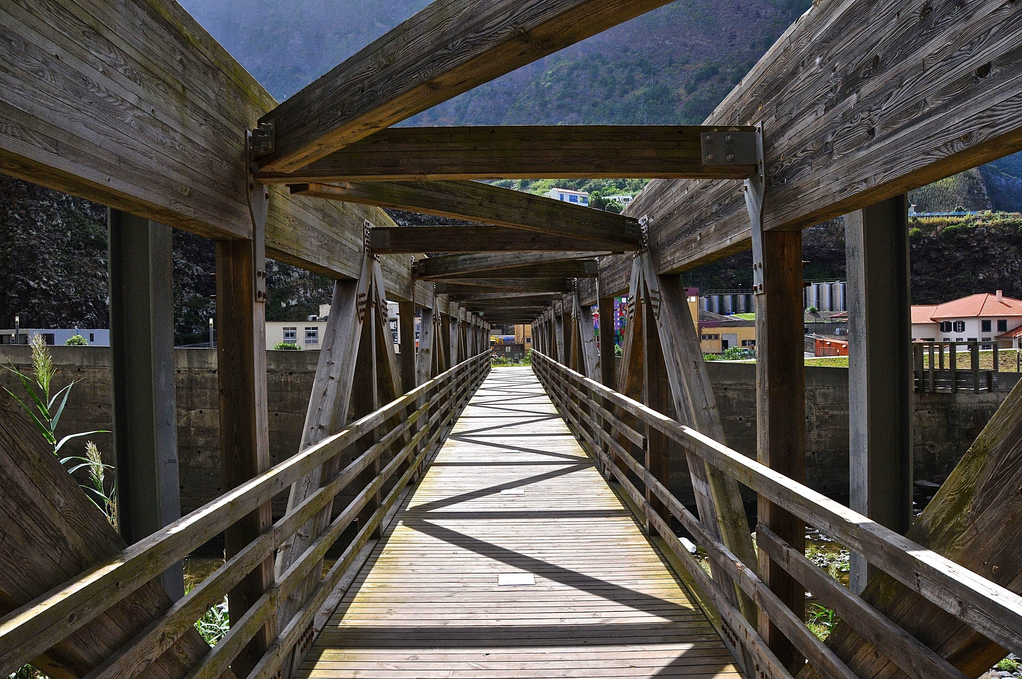 bridge, perspective, vanishing point, hall, built structure