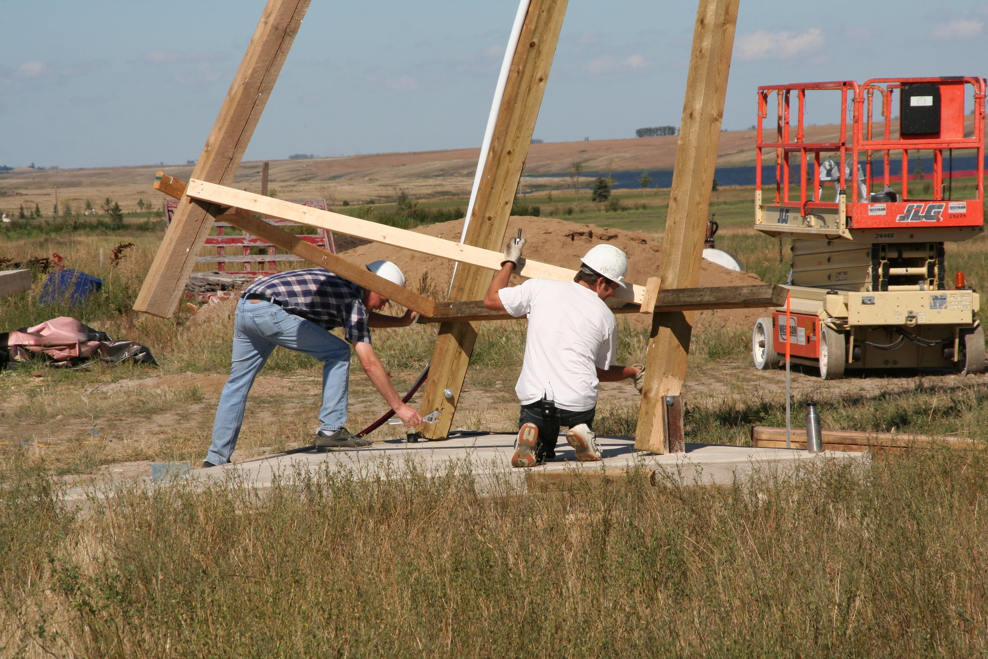 construction, hardhat, erecting, wind, tower, turbine, work