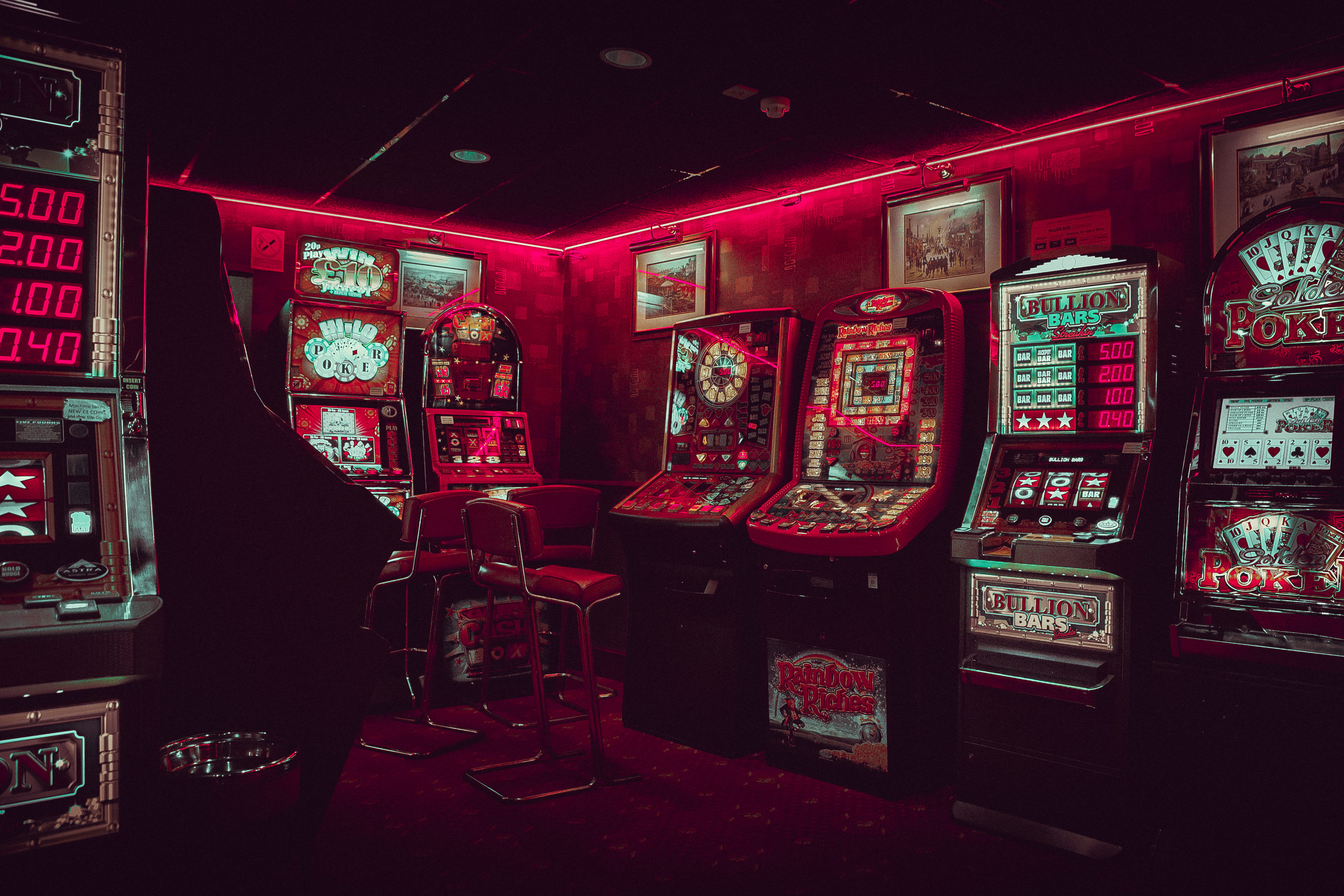 casino machines, slot machines, arcade, chair, arcade machine