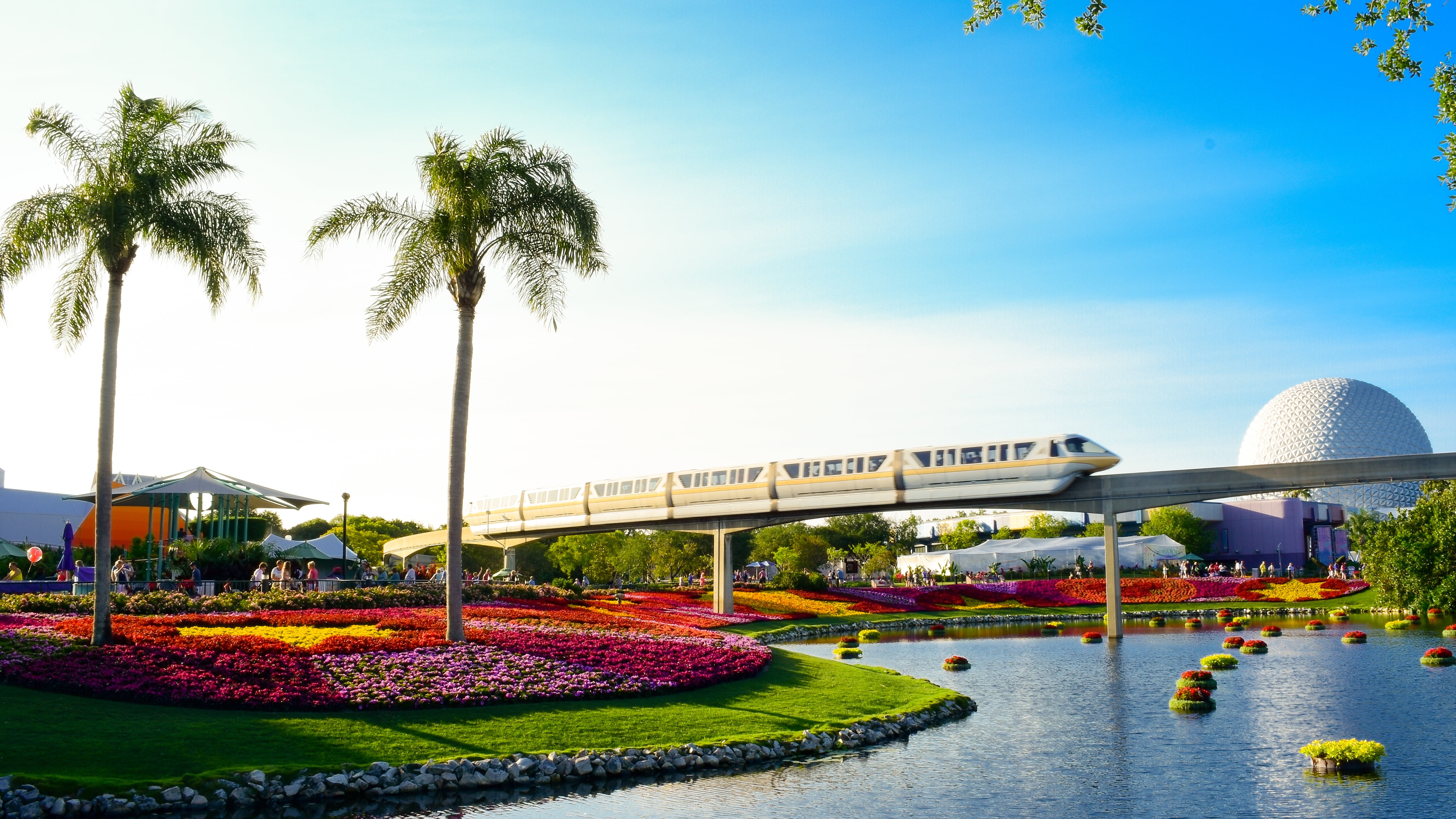 train on railway, parks, orlando, florida, fun, garden, flowers
