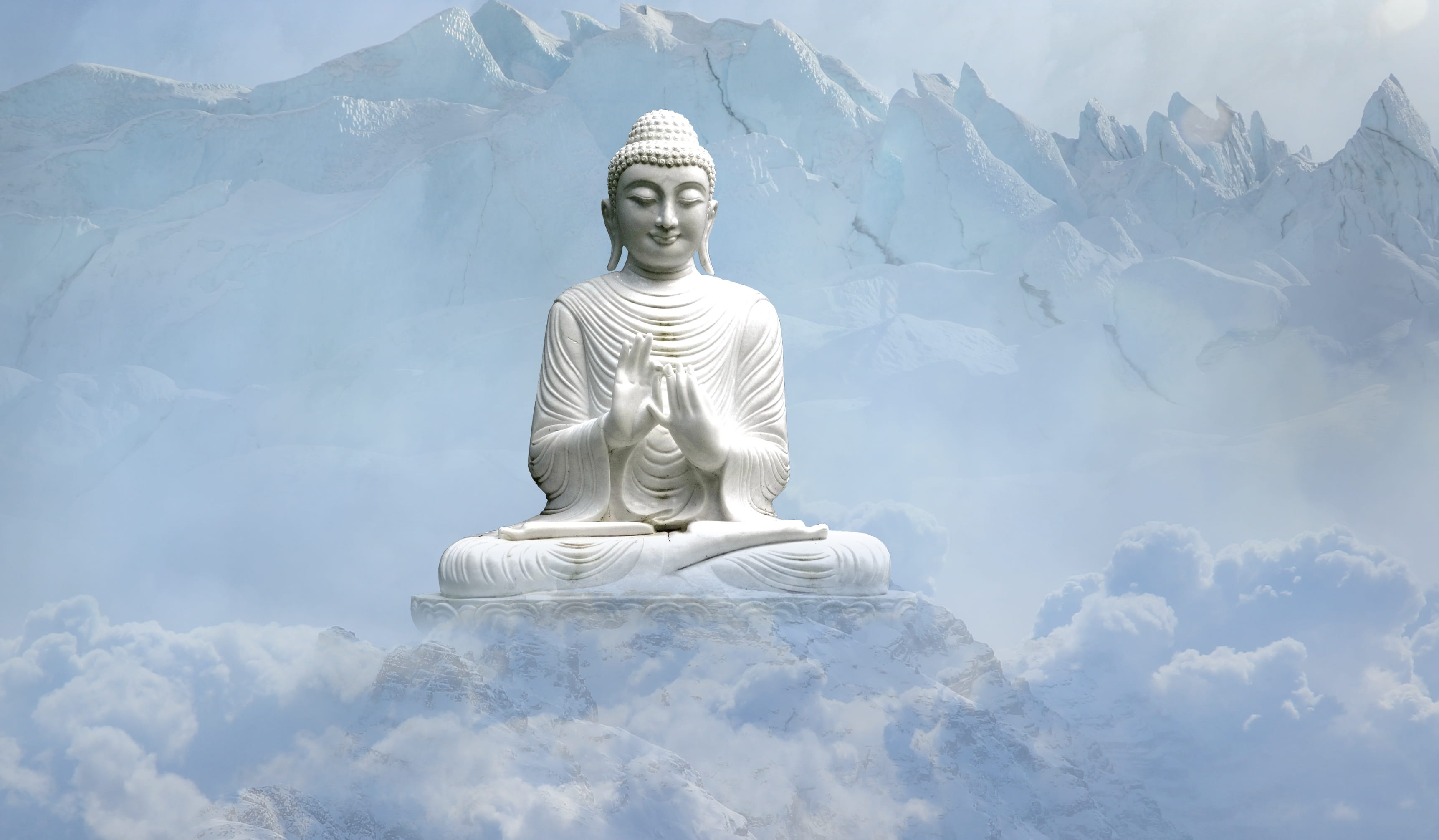 photography of Gautama Buddha statue, sky, travel, snow, sculpture