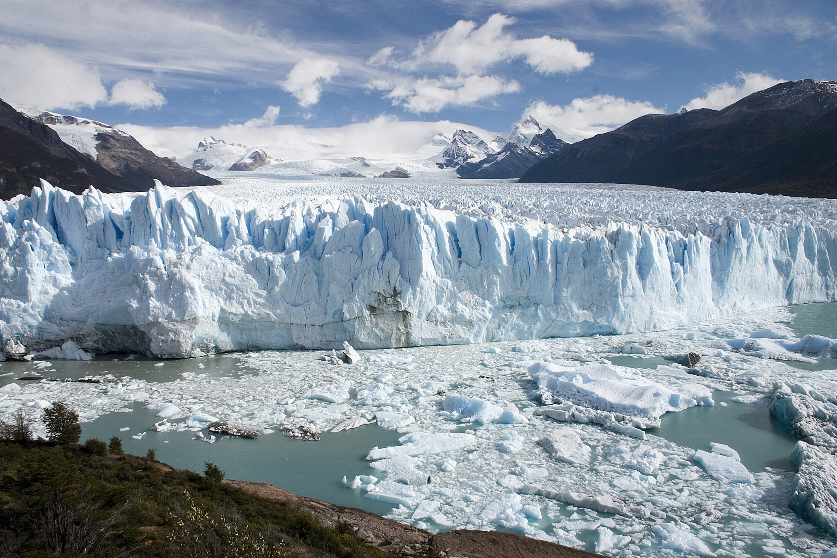 ice berg near mountain under blue sky, argentina, glacier, glacier ice