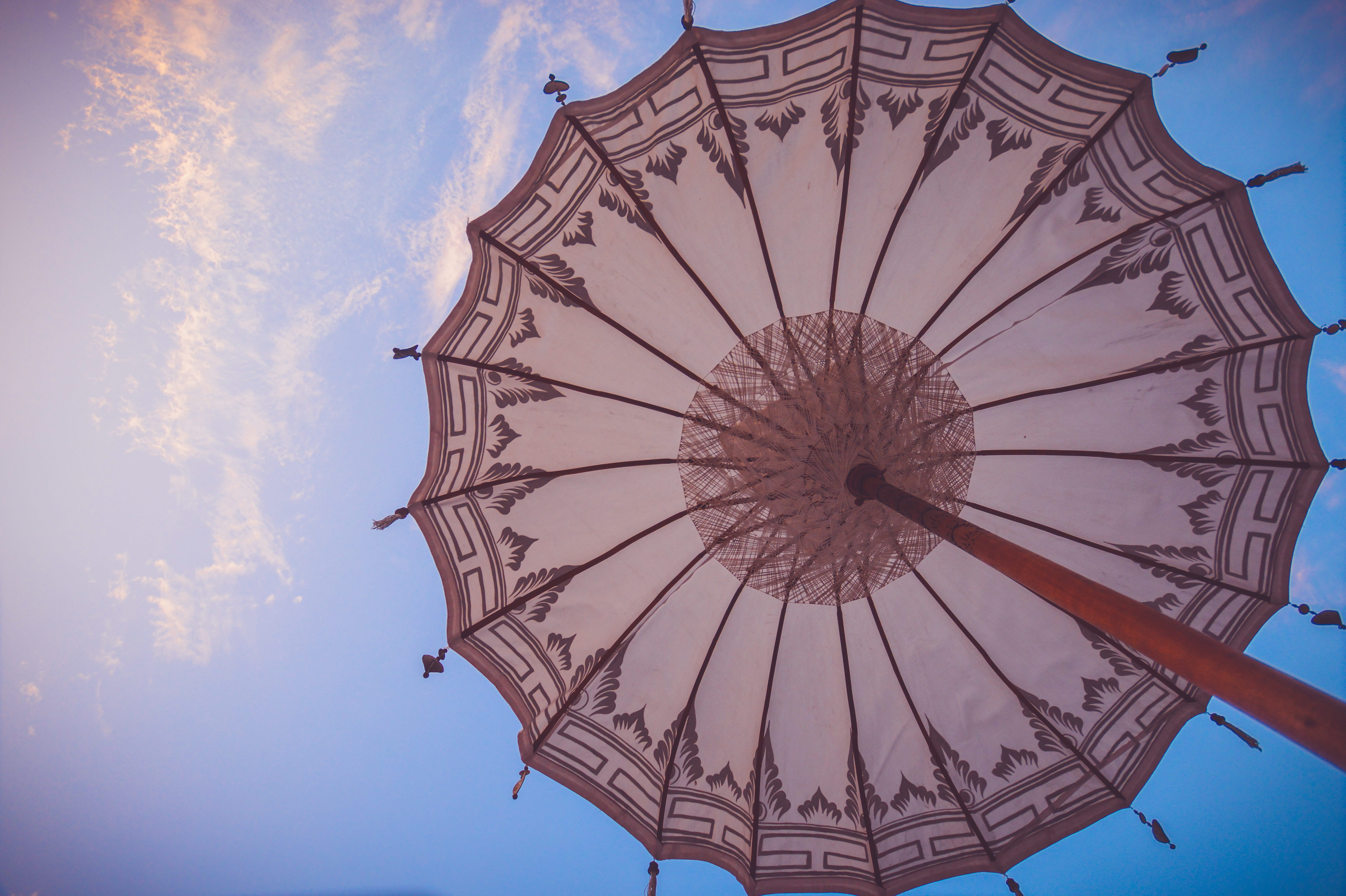 umbrella, sky, clouds, cloud - sky, low angle view, nature