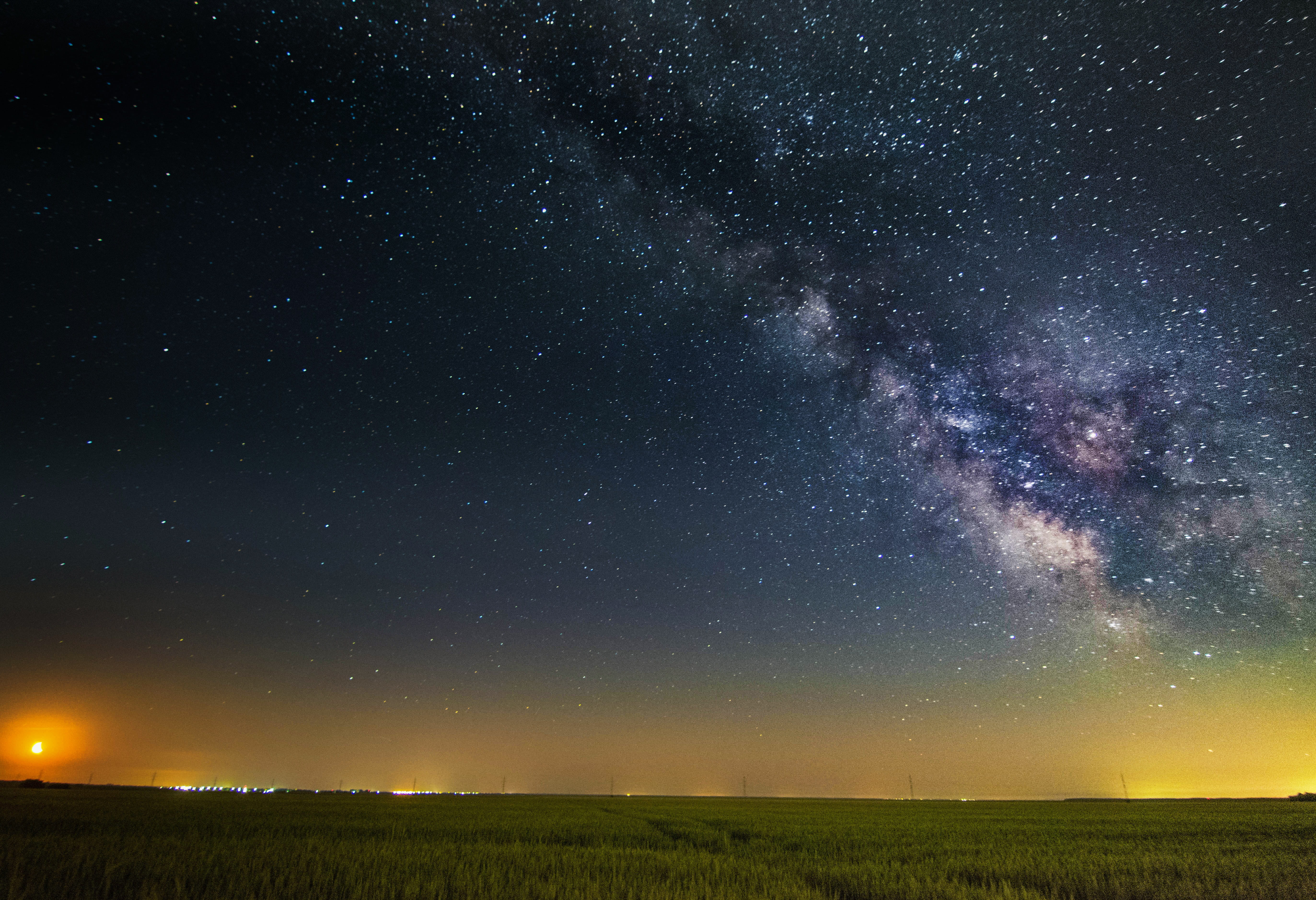 green grass field under starry night, Sky, Stars, Astronomy, space