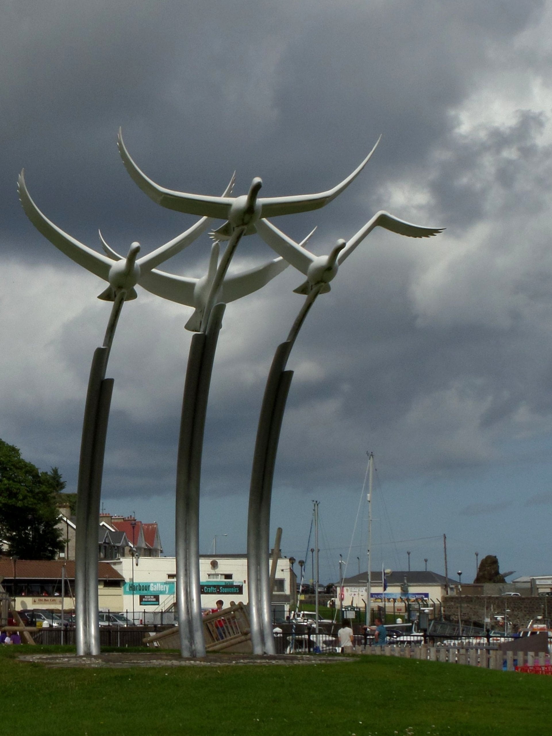 monument, birds, northern ireland, city, ballycastle, wind Turbine