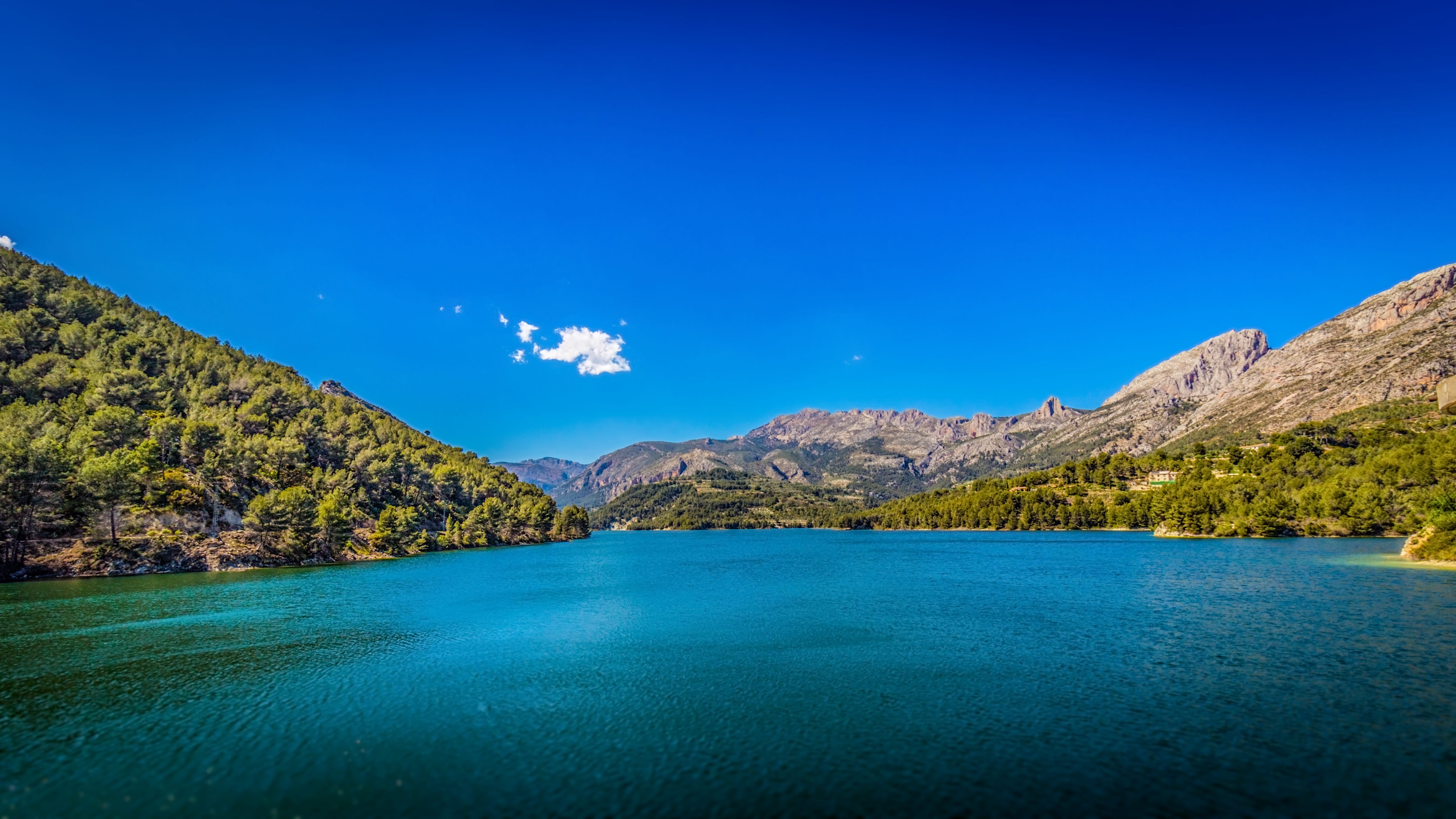 body of water and mountains, retaining lake, spain, nature, landscape