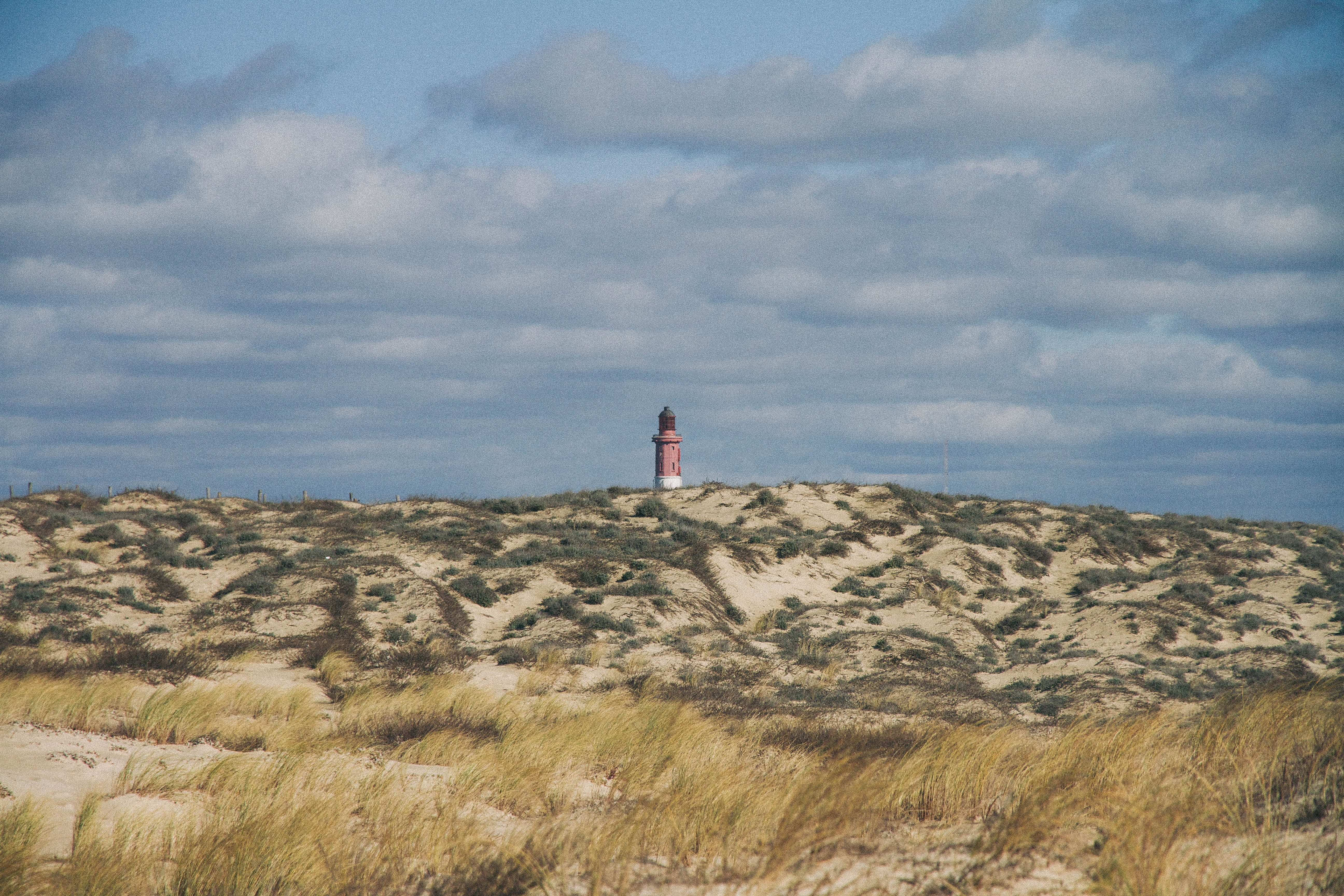 lighthouse, blue, sky, clouds, sand, cloud - sky, one person