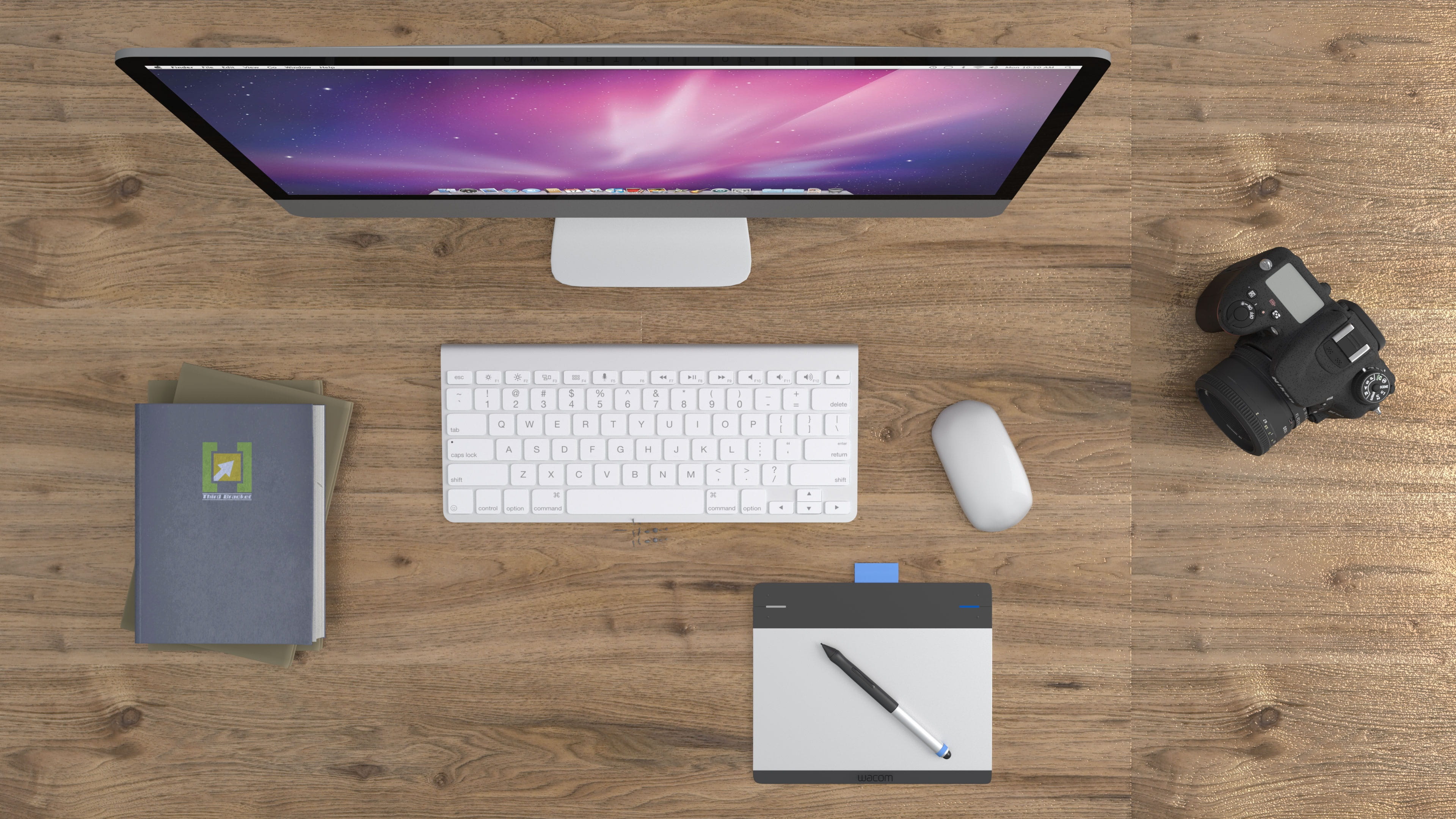 silver iMac, computer, table, office, desk, work, computer desk