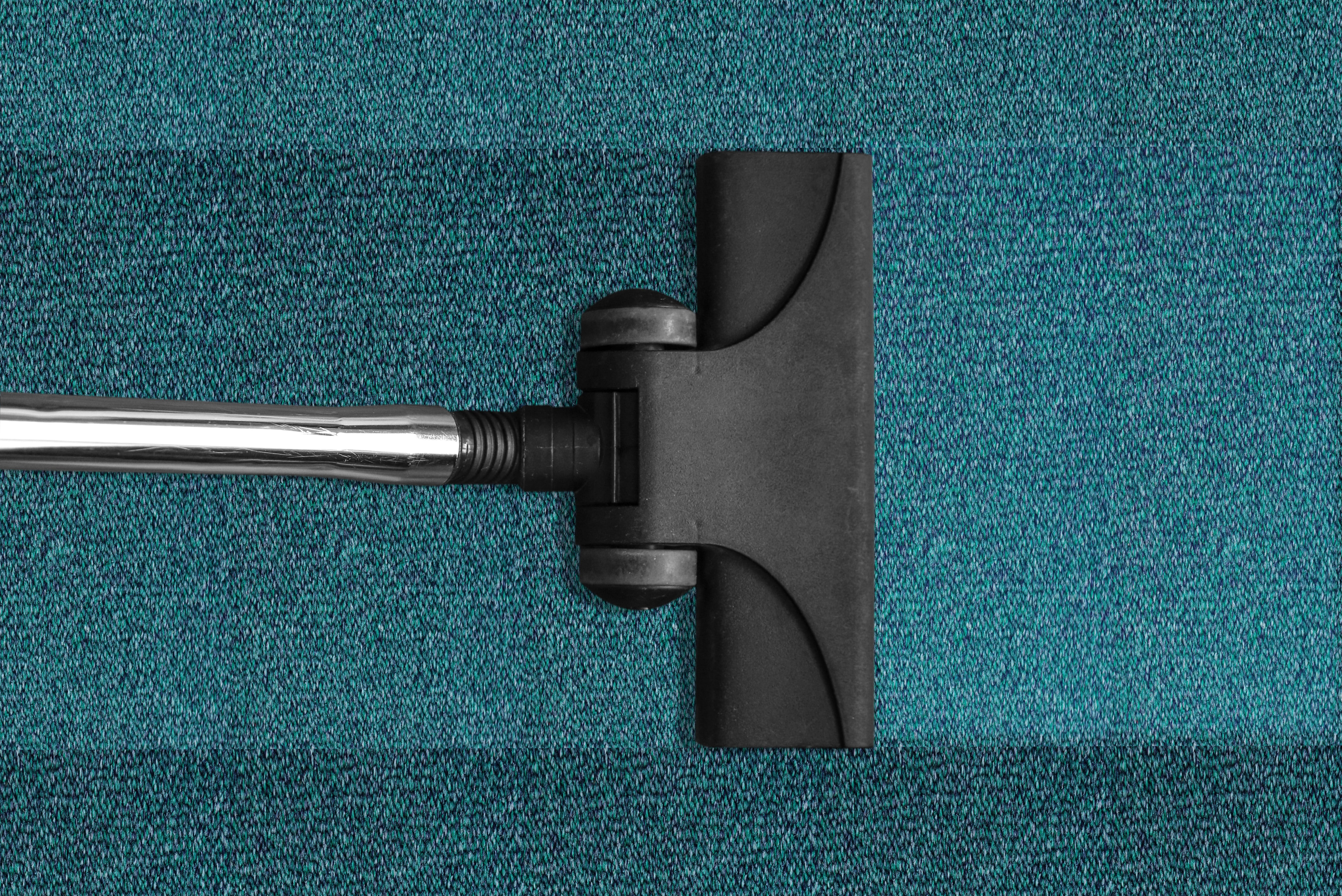 black and gray steam mop on blue mat, silver steel, vacuum cleaner