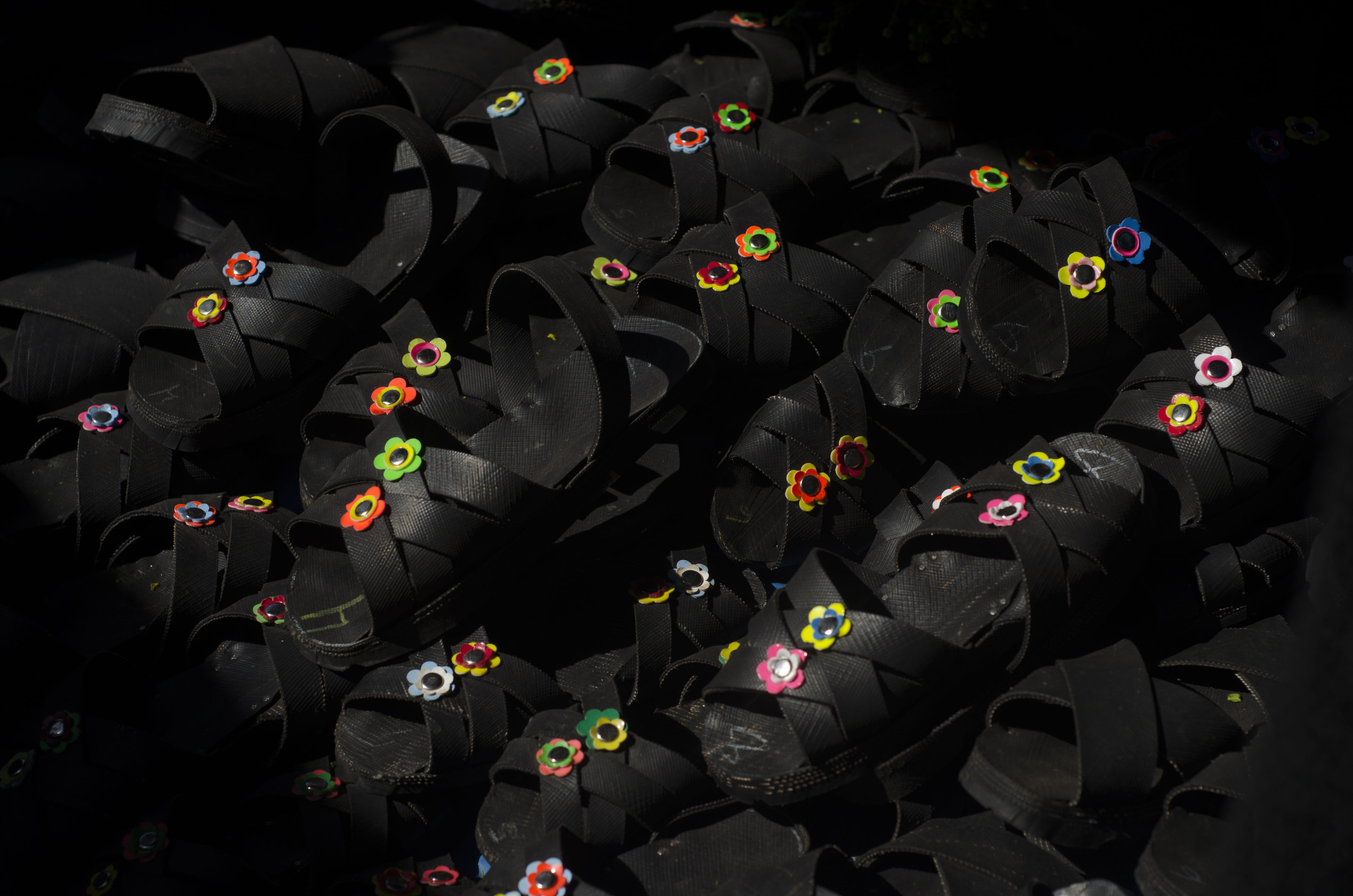 peru, cusco, flip flops, black color, no people, high angle view
