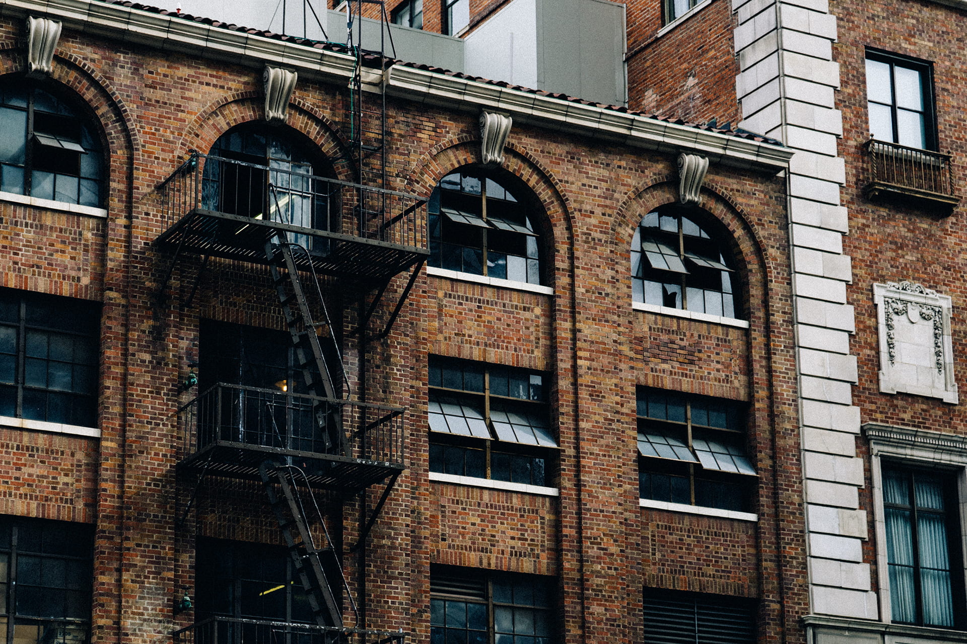 building, bricks, fire escape, windows, architecture, built structure