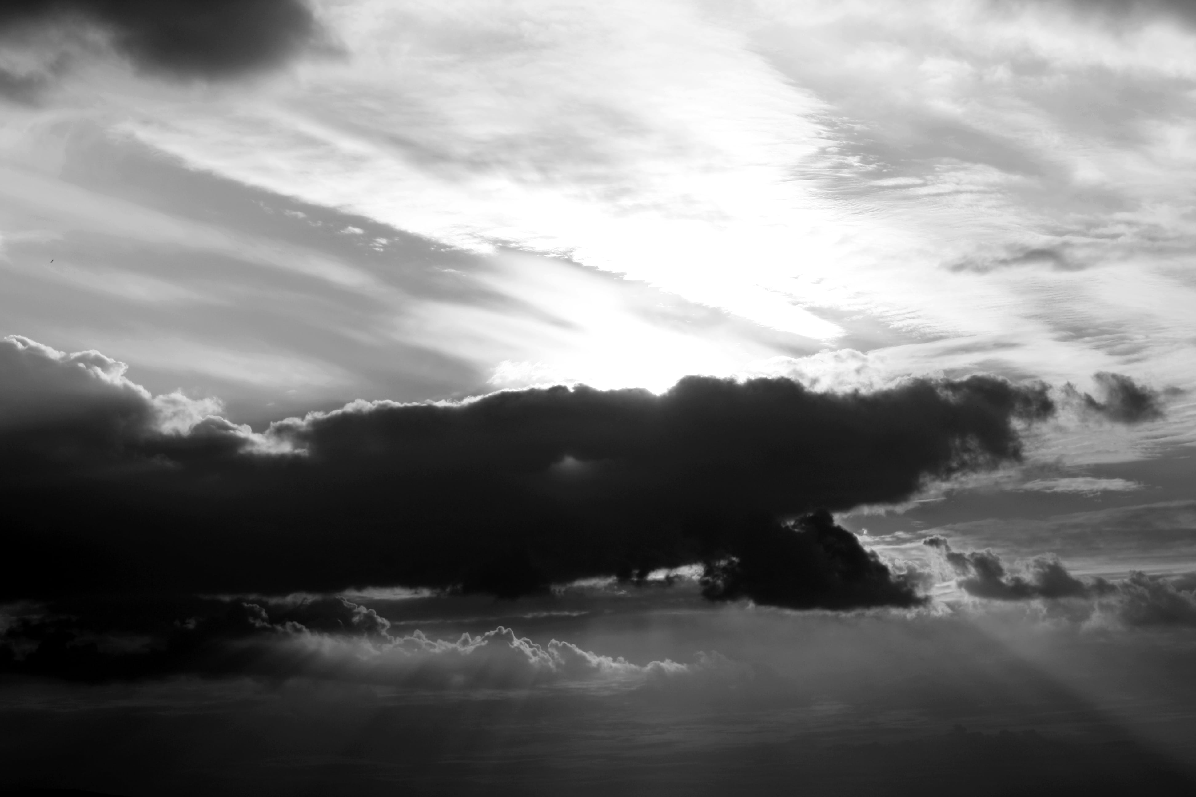 black-and-white, clouds, dramatic, light, monochrome, nature